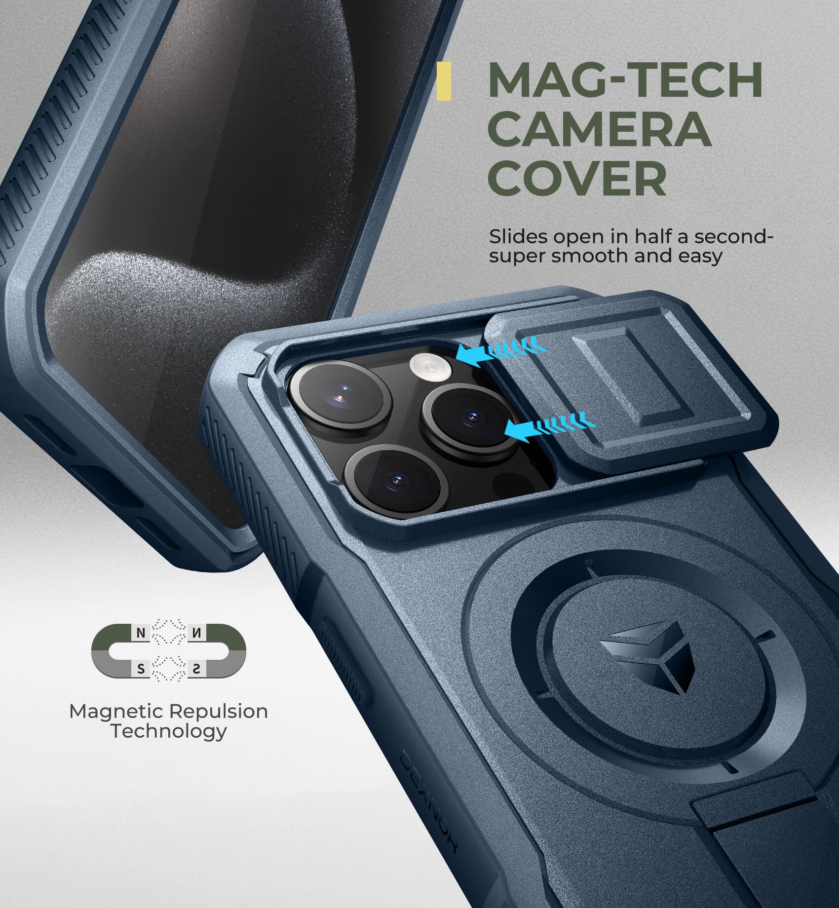 MAG-TECH CAMERA COVER Slides open in half a second- super smooth and easy Magnetic Repulsion Technology