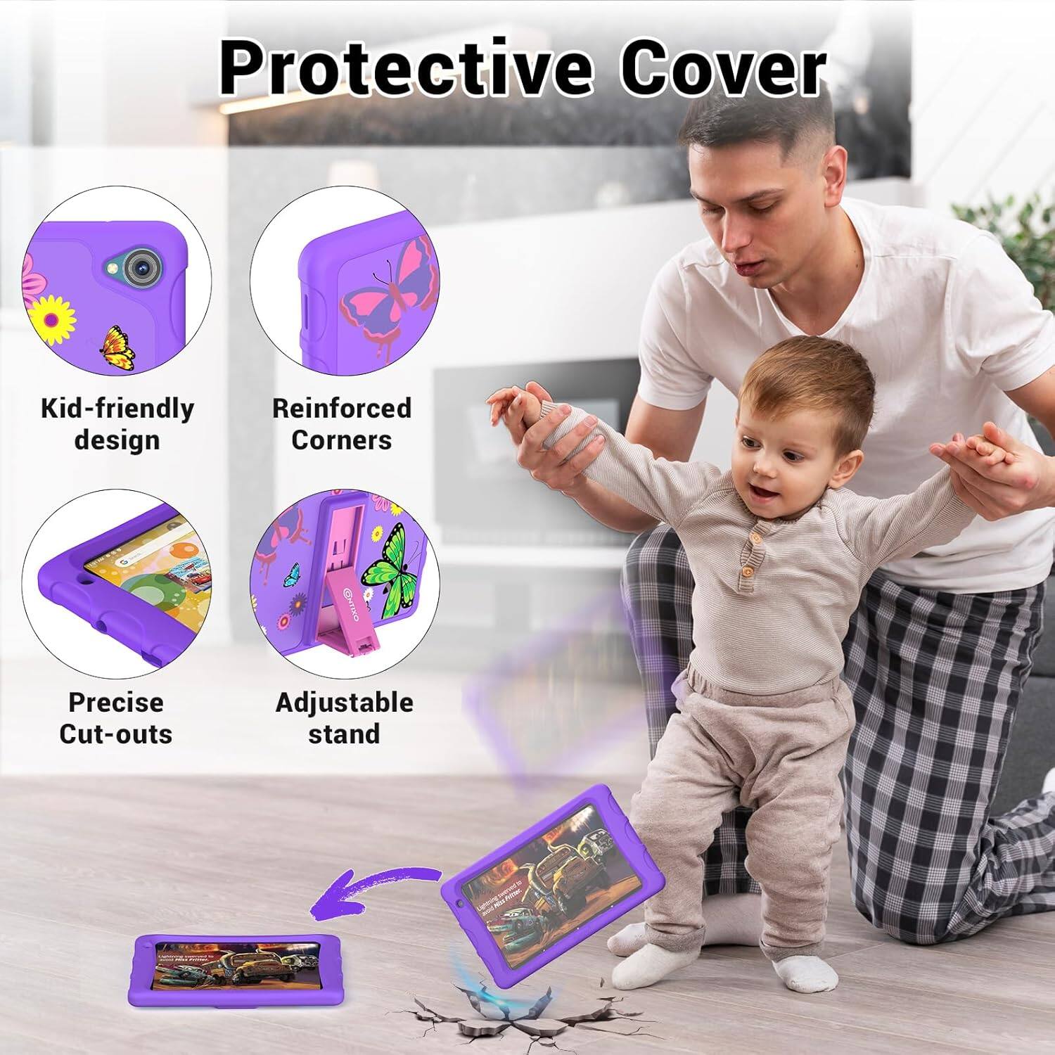 Protective Cover Kid-friendly Reinforced Corners Precise Cut-outs Adjustable stand