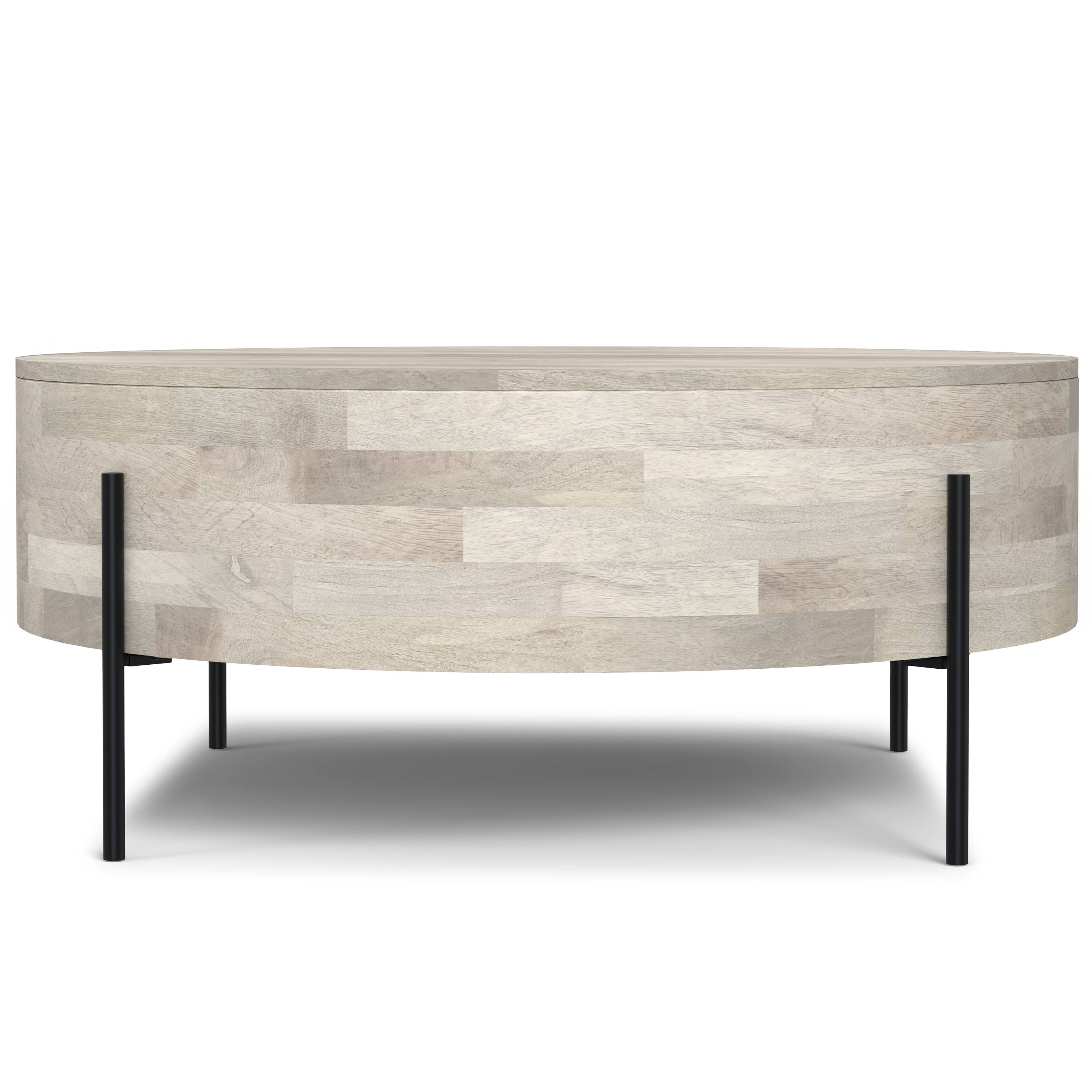 Left. Simpli Home - Rayburn SOLID MANGO WOOD 38 inch Wide Round Modern Urban Drum Coffee Table in White Wash - White Wash.