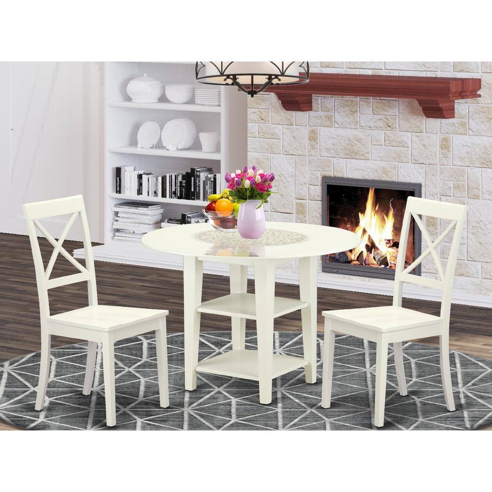 Left. East West Furniture - Dining Room Set Linen White - Brown.