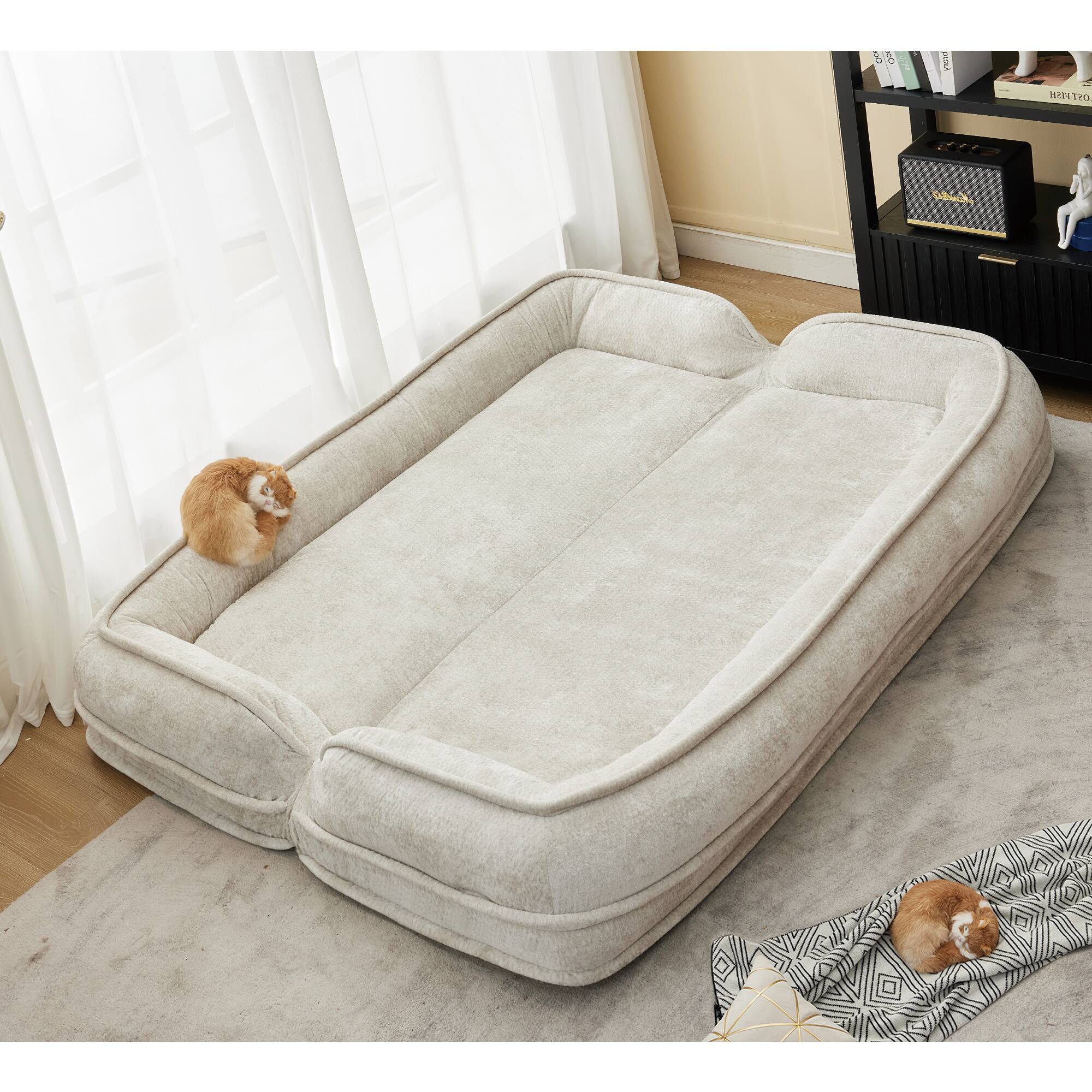 Alt View 8. GOODSILO - Extra Large Convertible Floor Sofa Bed with Adjustable Backrest for Comfortable Lounging and Napping - Beige.