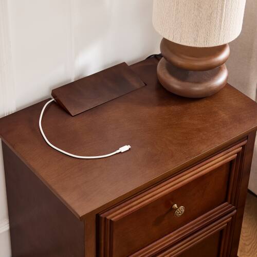 Back. LUCKY ONE - 22.9" Mid Century Nightstand with Charging Station 2 Drawers USB - Walnut.