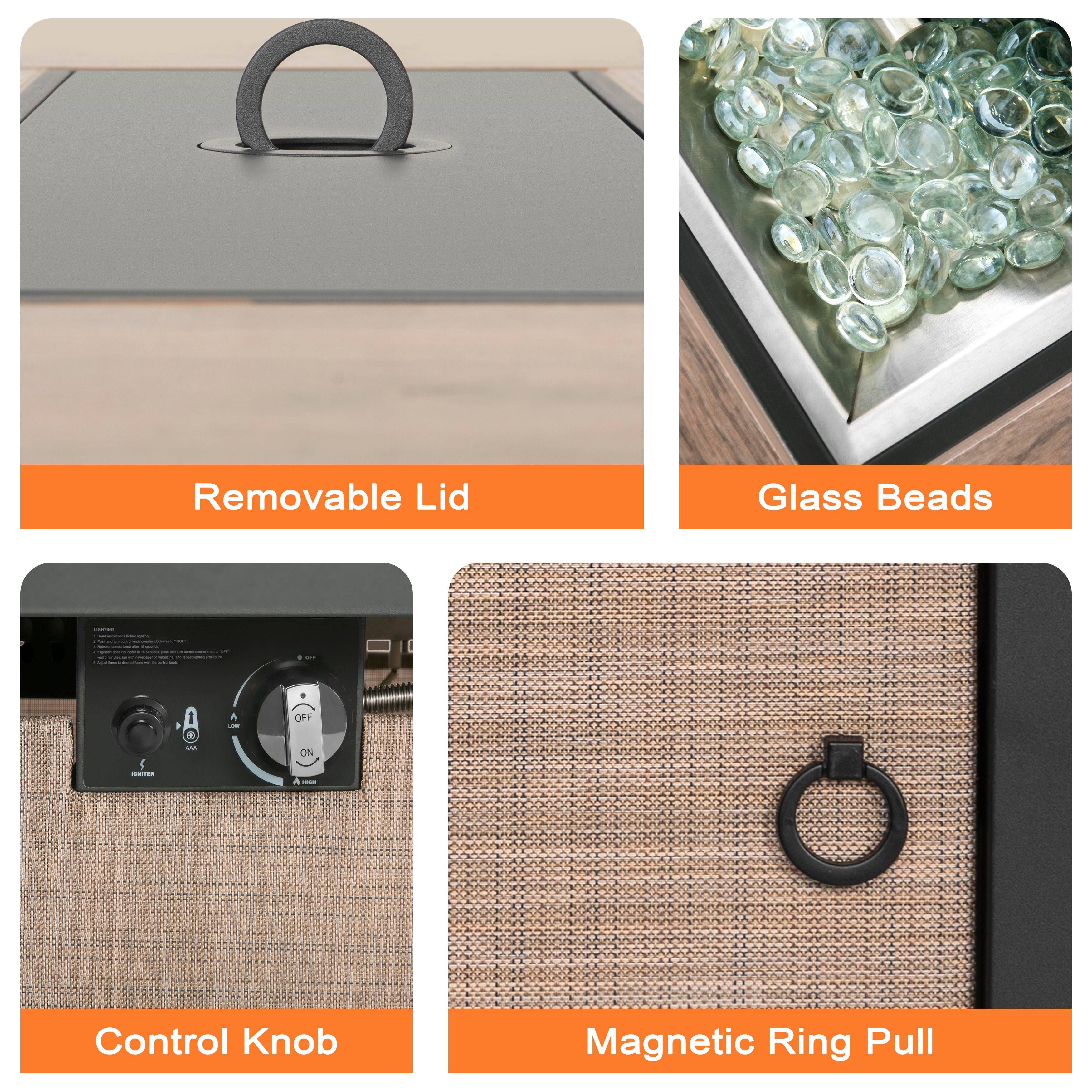 - Removable Lid
- Glass Beads
- Control Knob
- Magnetic Ring Pull
