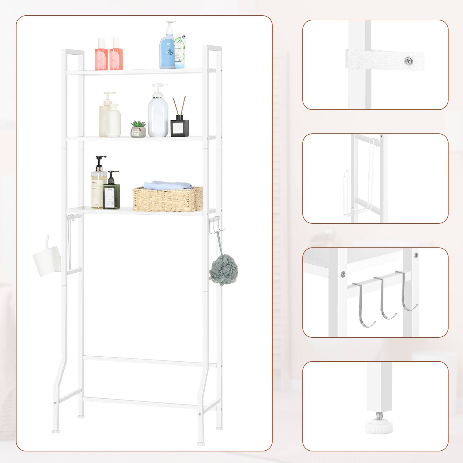 Left. Oumilen - Over-the-Toilet 3-Tier Bathroom Storage Shelf, White - White.