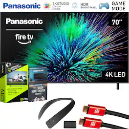 Panasonic - 70" W70 Series LED 4K UHD Smart Fire TV (2025) with 4 Year Extended Protection Plan + WN10 Neck Speaker Bundle