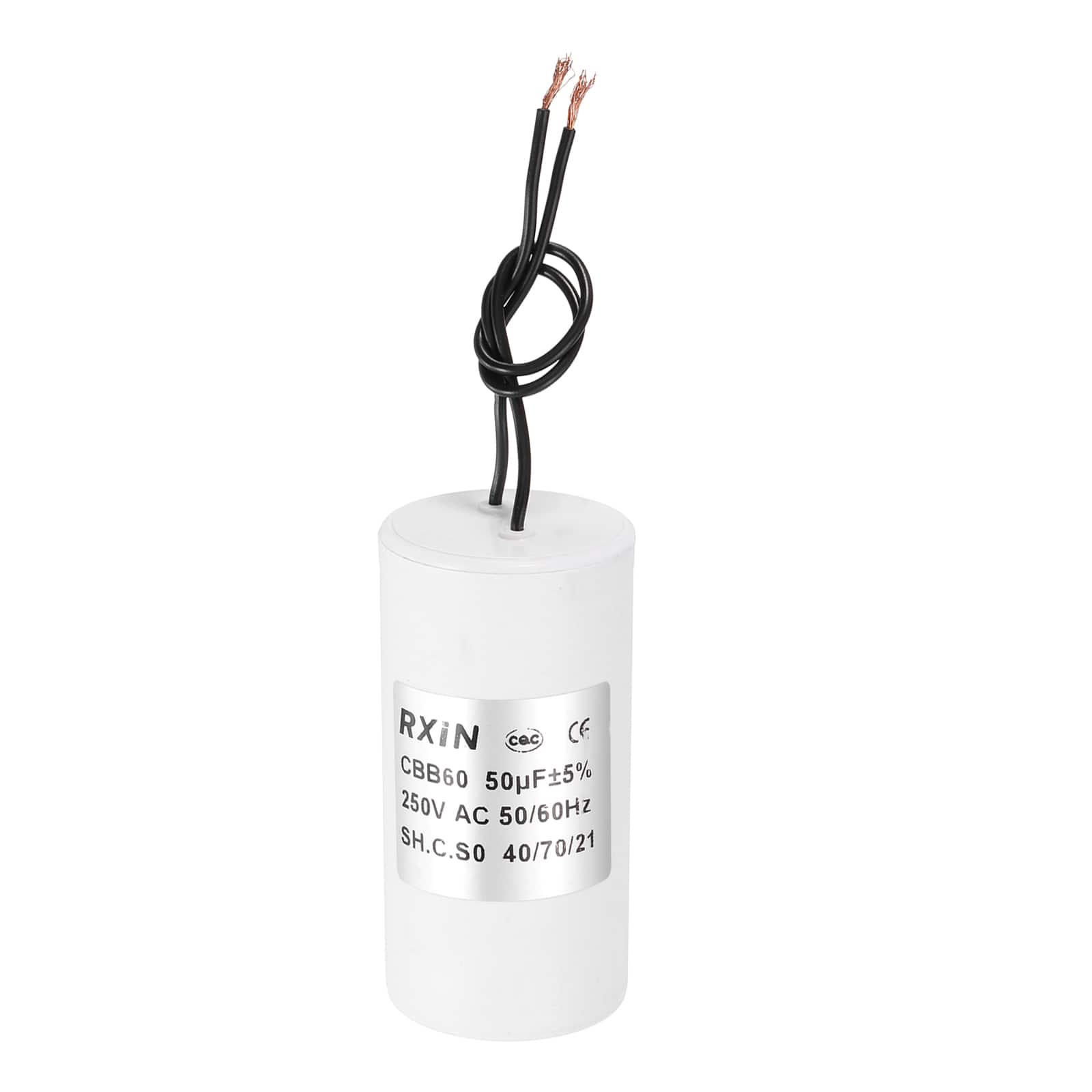 Unique Bargains - 50uF CBB60 Running Capacitor, AC 250V Cylinder 2 Wire for Air Conditioner, Compressor, Washing Machine - White