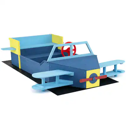 Front. Costway - Costway Large Wooden Kids Sandbox with Bottom Liner, Glider-Shape Outdoor Sand Box - Blue.