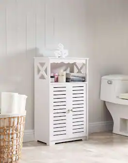 Kings Brand Furniture - Freestanding Bathroom Storage Cabinet with Doors and Open Shelf - White