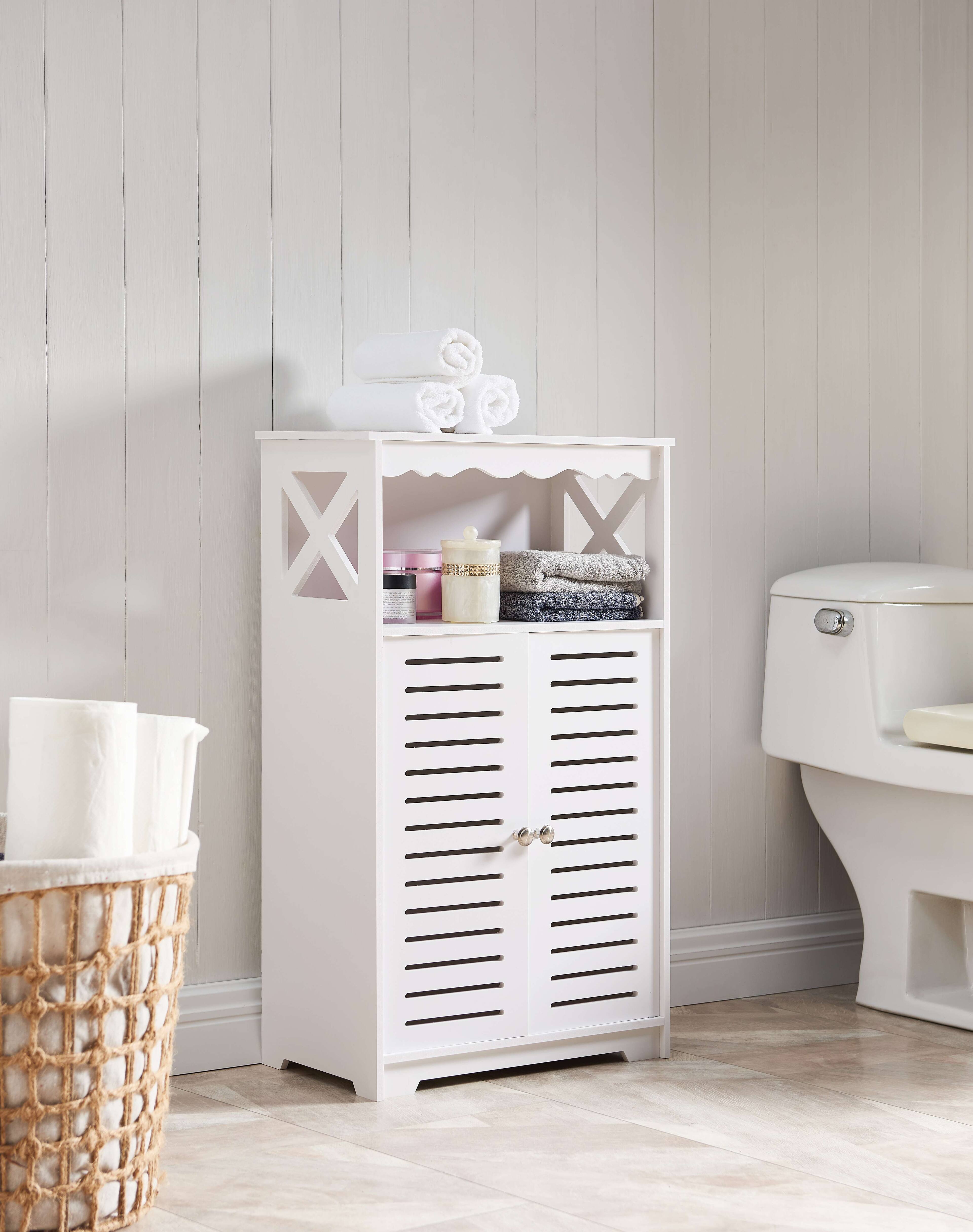 Front. Kings Brand Furniture - Kings Brand Furniture White Freestanding Bathroom Storage Cabinet with Doors and Open Shelf - White.