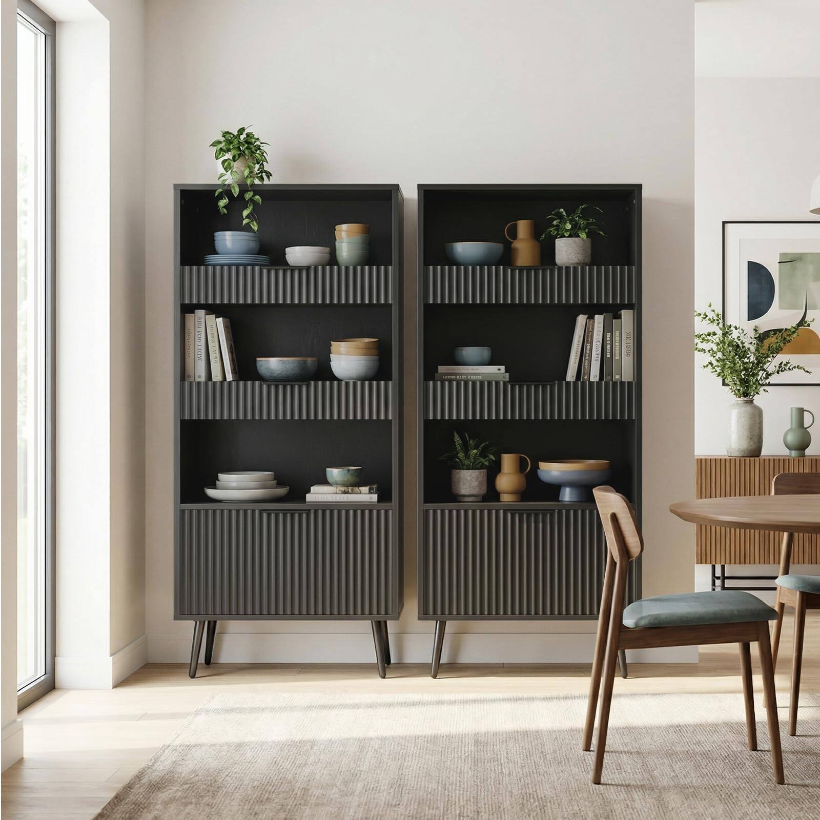Alt View 2. Aheaplus - 51.2" Freestanding Pantry Cabinet with 3 Large Drawers & Open Shelf, Fluted Food Storage Organizer for Kitchen - Black.