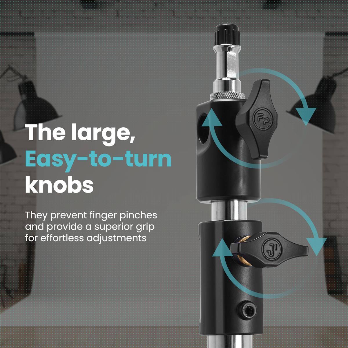 The large, easy-to-turn knobs. They prevent finger pinches and provide a superior grip for effortless adjustments.