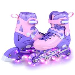 Costway - 4-Size Adjustable Light-Up Roller Skates with Illuminating Wheels & Safety Support - Purple