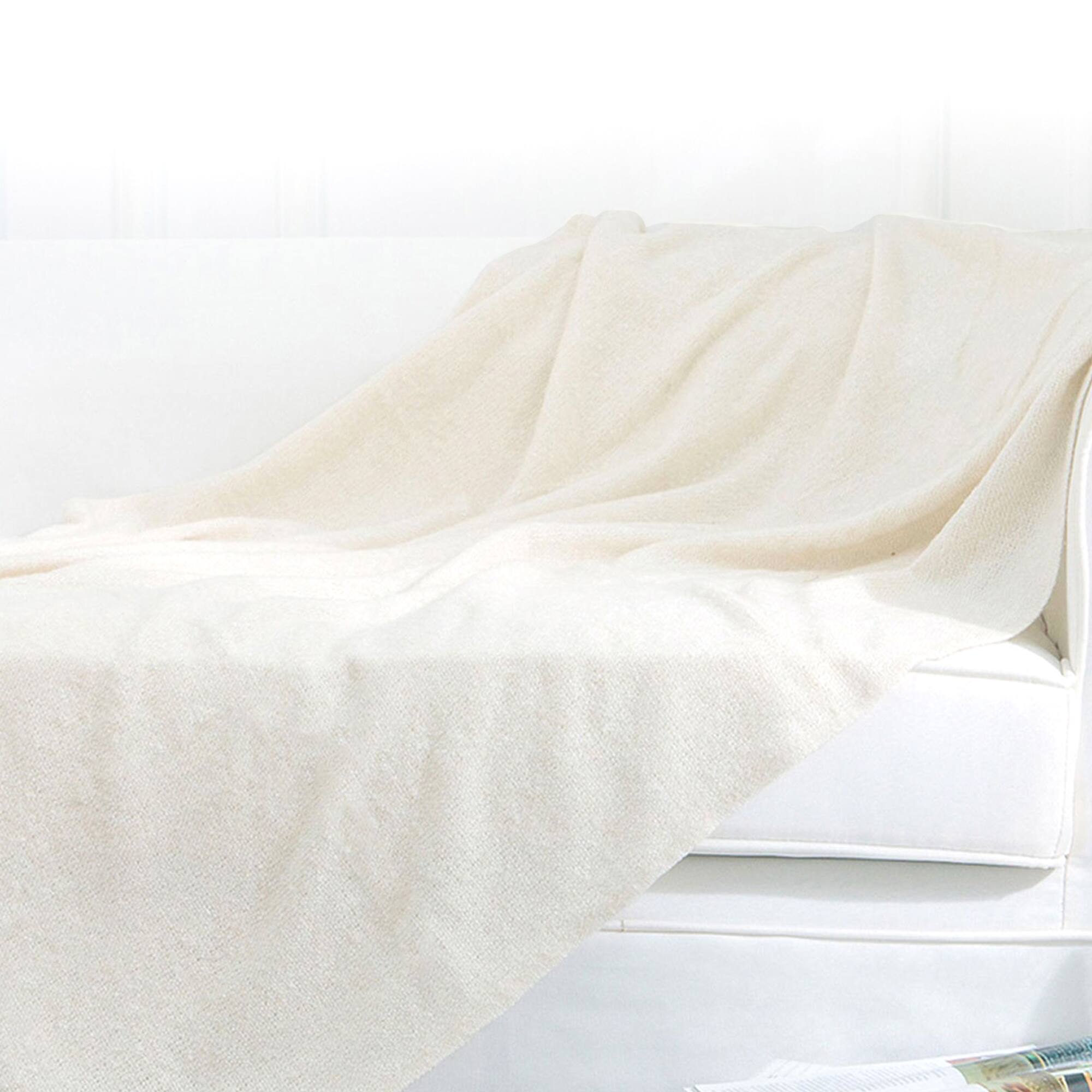 Angle. Cheer Collection - Cheer Collection Ultra Soft Knit Throw Blanket with Fringe Edges Lightweight and Cozy 50 x 60 Inches - Ivory.