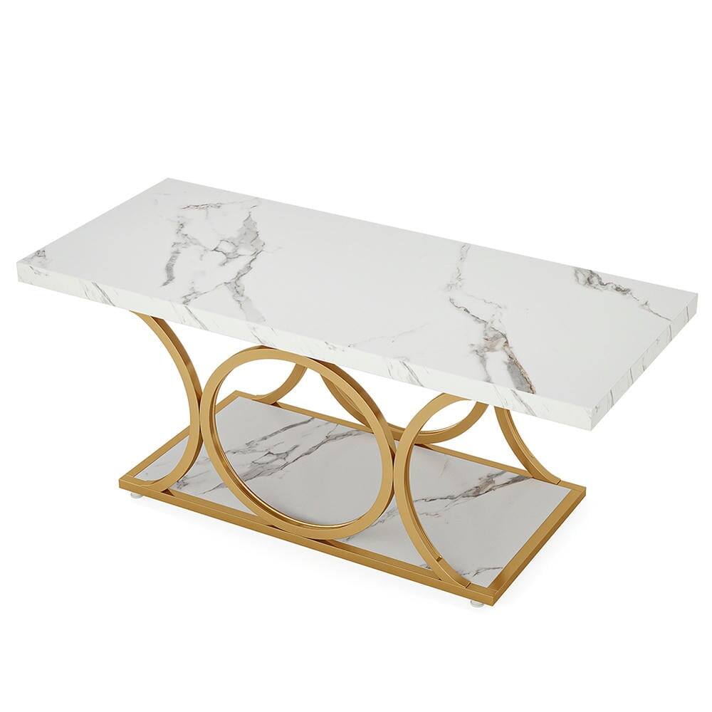 Back. Kadyn - Kadyn Center Coffee Table, Rectangle Living Room Table, 47.24" Center Table with Faux Marble Top,White & Gold - White+Golden.