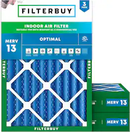 Filterbuy - 10x16x4 MERV 13 Smoke & Allergy Defense, Electrostatic Pleated HVAC AC Furnace Air Filters Replacement (3-Pack) - Blue
