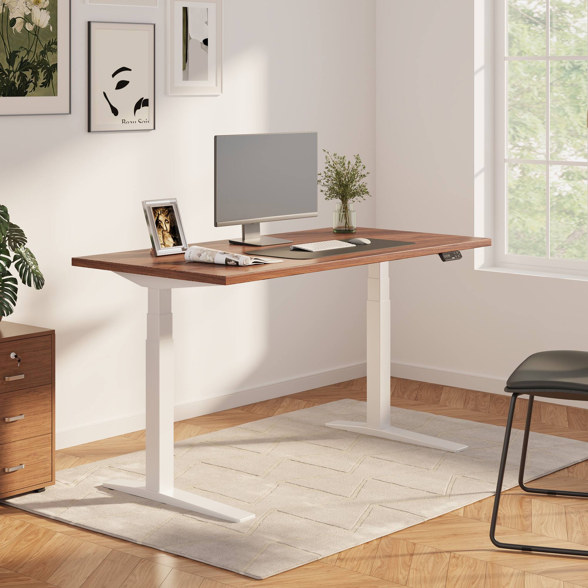 Alt View 4. FlexiSpot - FlexiSpot E7Pro 60''W Electric Adjustable Standing Desk, Black Walnut/White - Walnut.