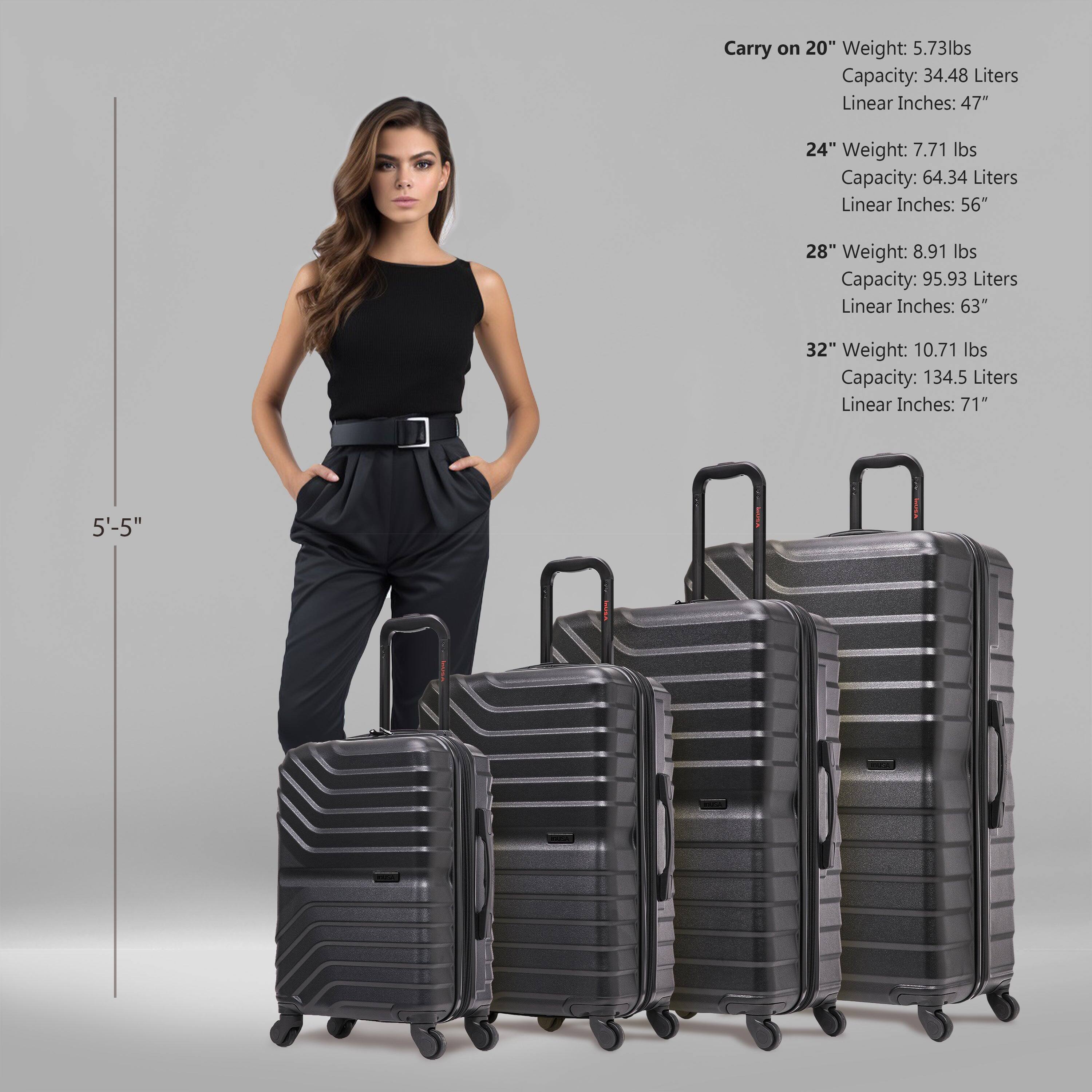 InUSA - Aurum lightweight hardside spinner 4 Piece Luggage Set 20"/24"/28"/32'' - Black