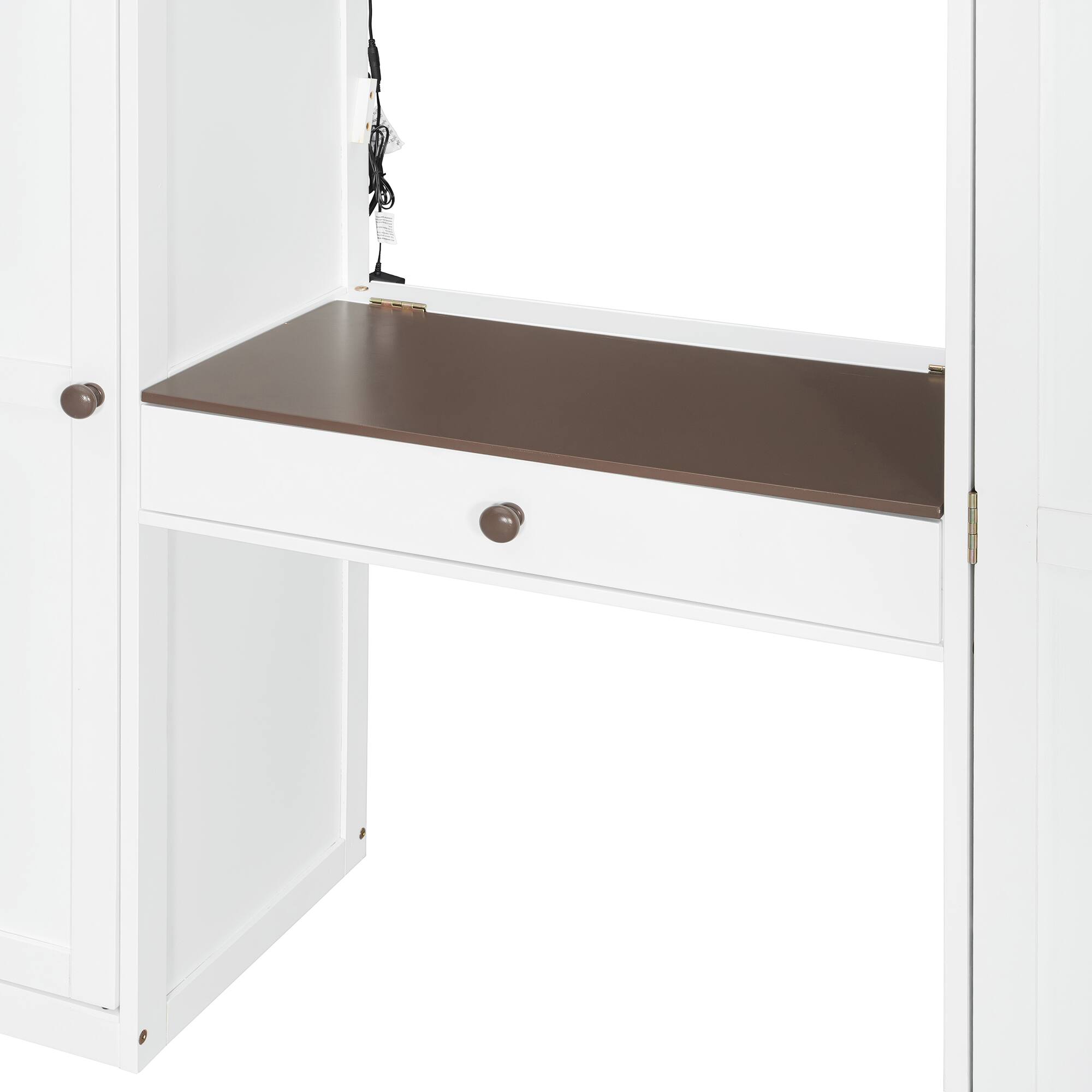 Alt View 6. Anysun - Full Size Loft Bed with Storage Staircase - Built-In Dressing Table & Mirror, Wardrobe, USB Ports & Lights - White.