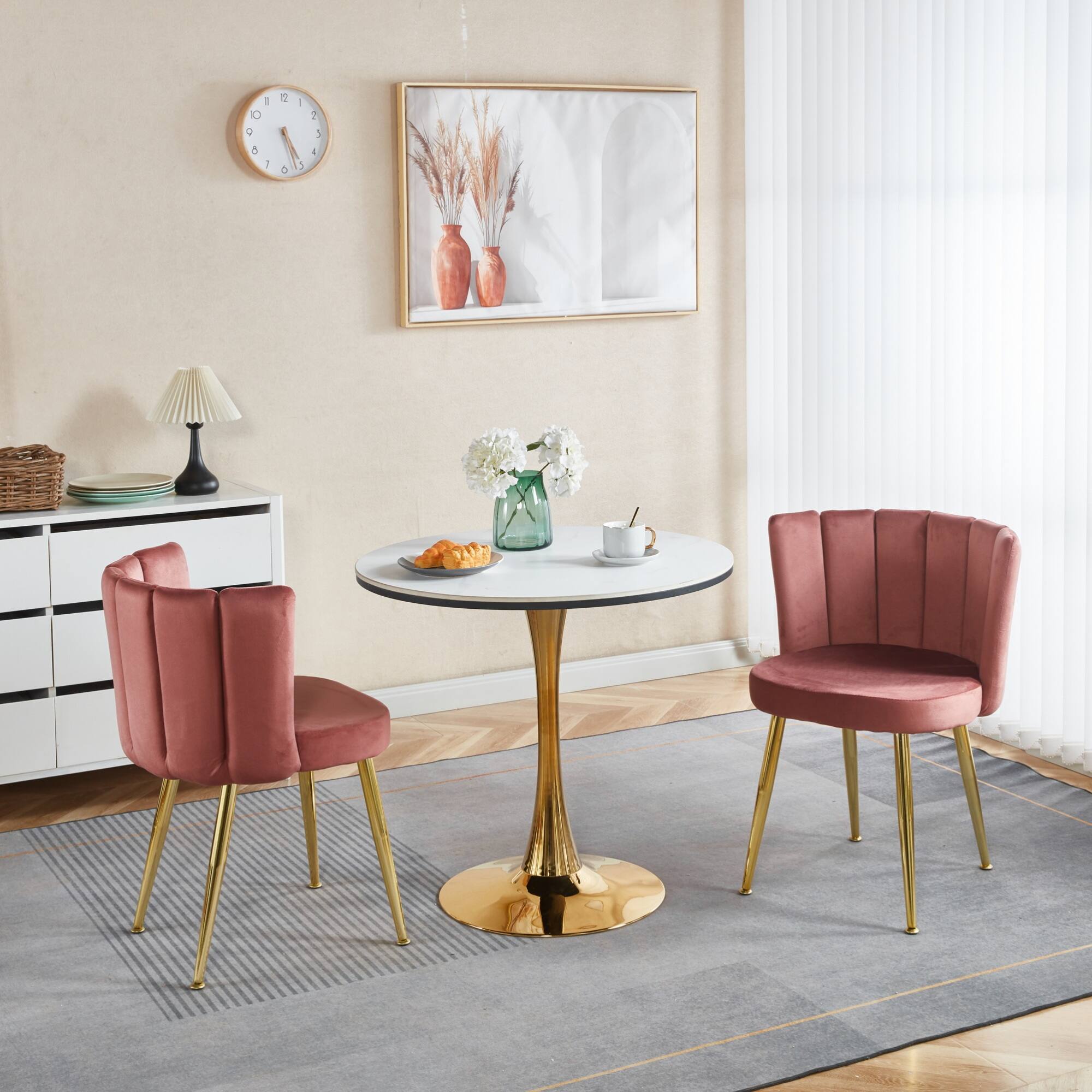 Alt View 6. GOODSILO - Elegant Velvet Dining Chairs Set of 2 with Golden Iron Legs for Modern Living Spaces - Pink.