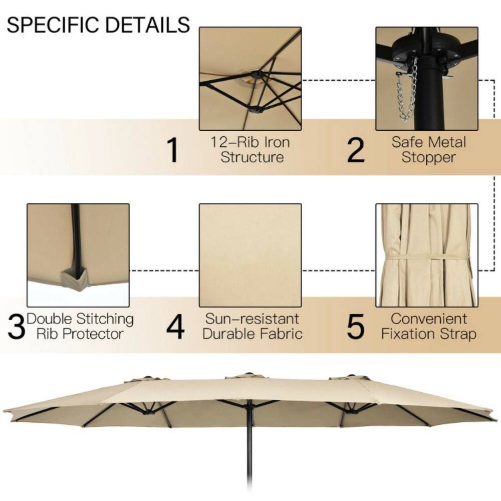 SPECIFIC DETAILS  
1. 12-Rib Iron Structure  
2. Safe Metal Stopper  
3. Double Stitching Rib Protector  
4. Sun-resistant Durable Fabric  
5. Convenient Fixation Strap