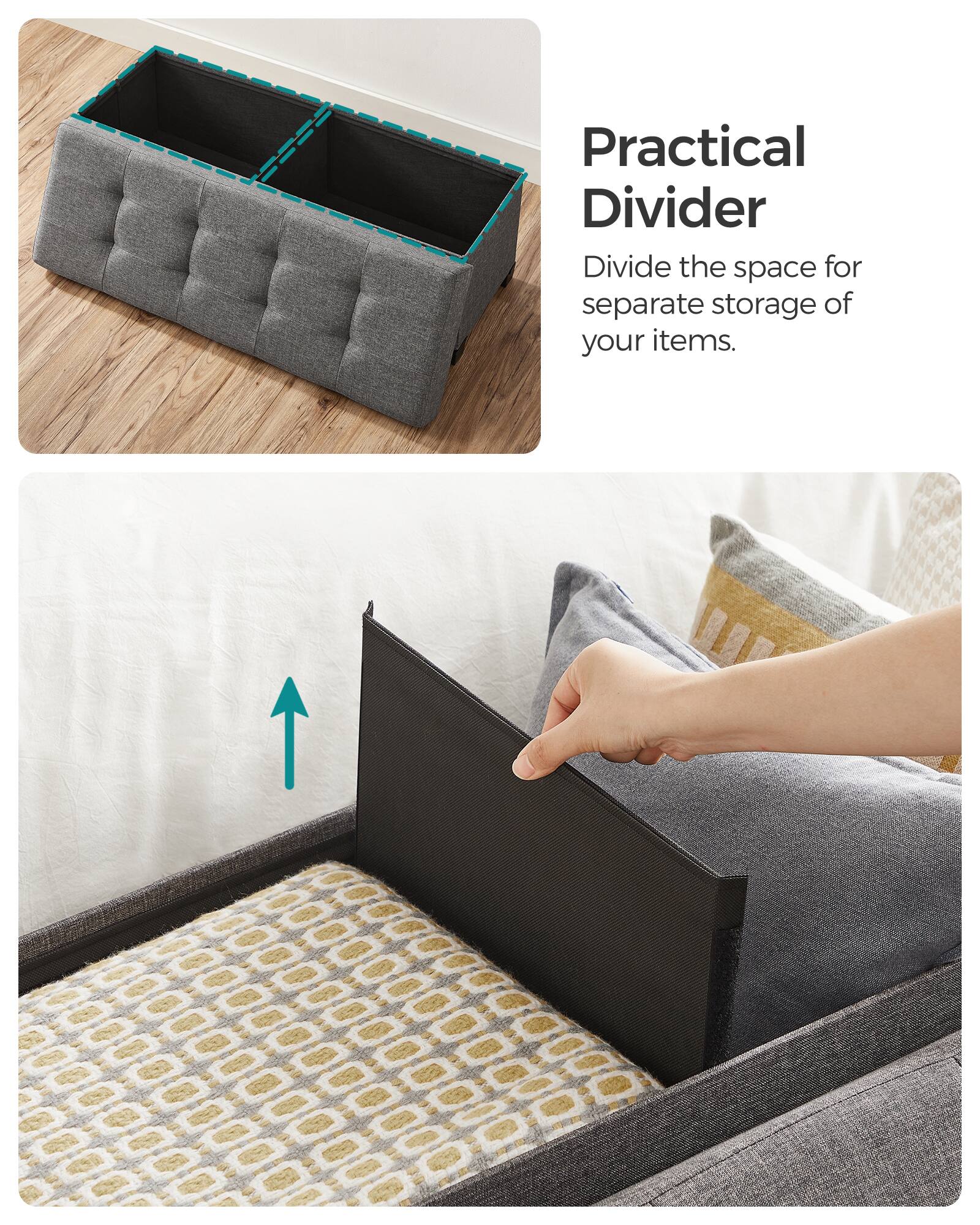Practical Divider  
Divide the space for separate storage of your items.