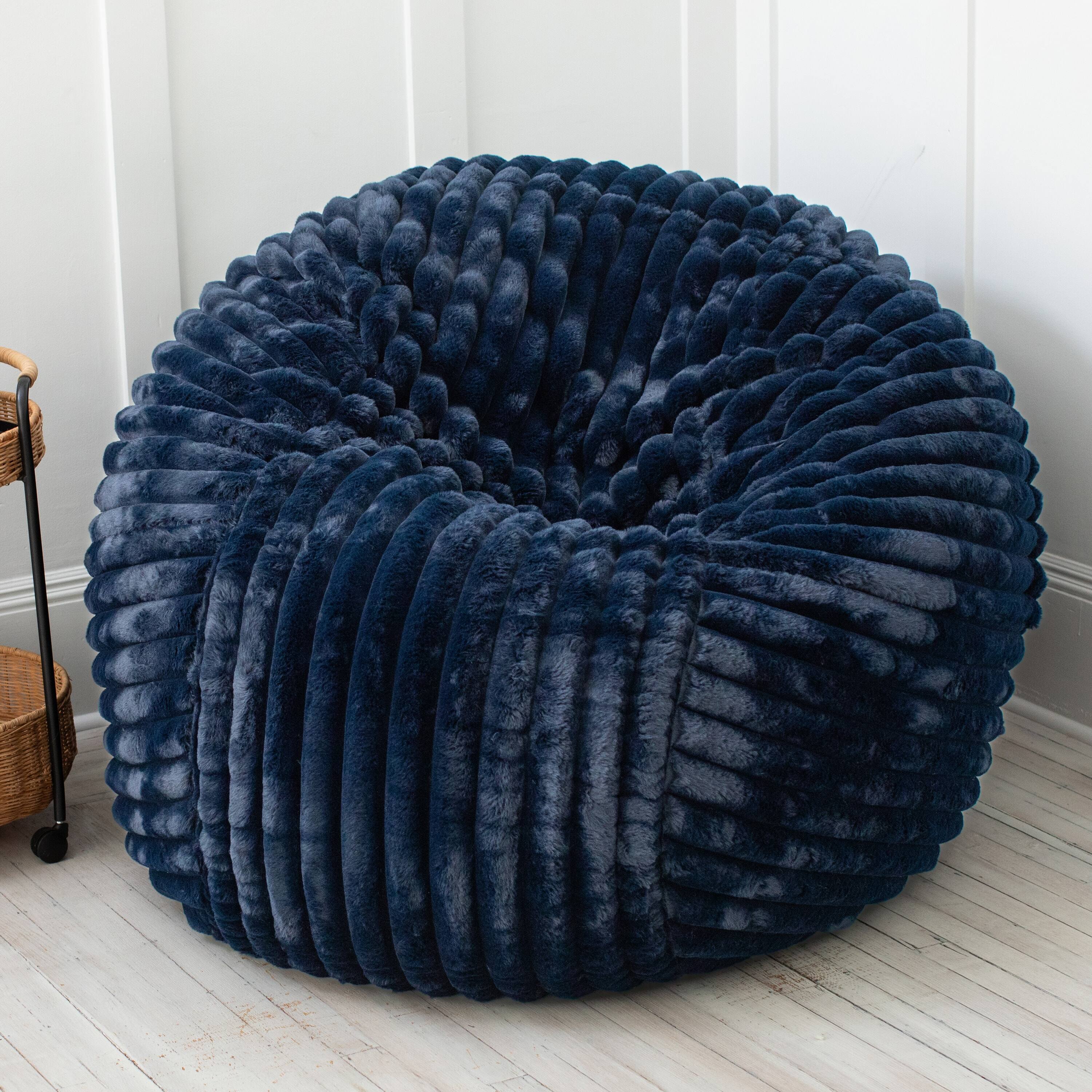 Left. Jaxx - Jaxx 5 Foot Saxx Bean Bag Chair for Adults - Luxe Faux Fur, Mondo Midnight Blue - Mondo Midnight Blue.