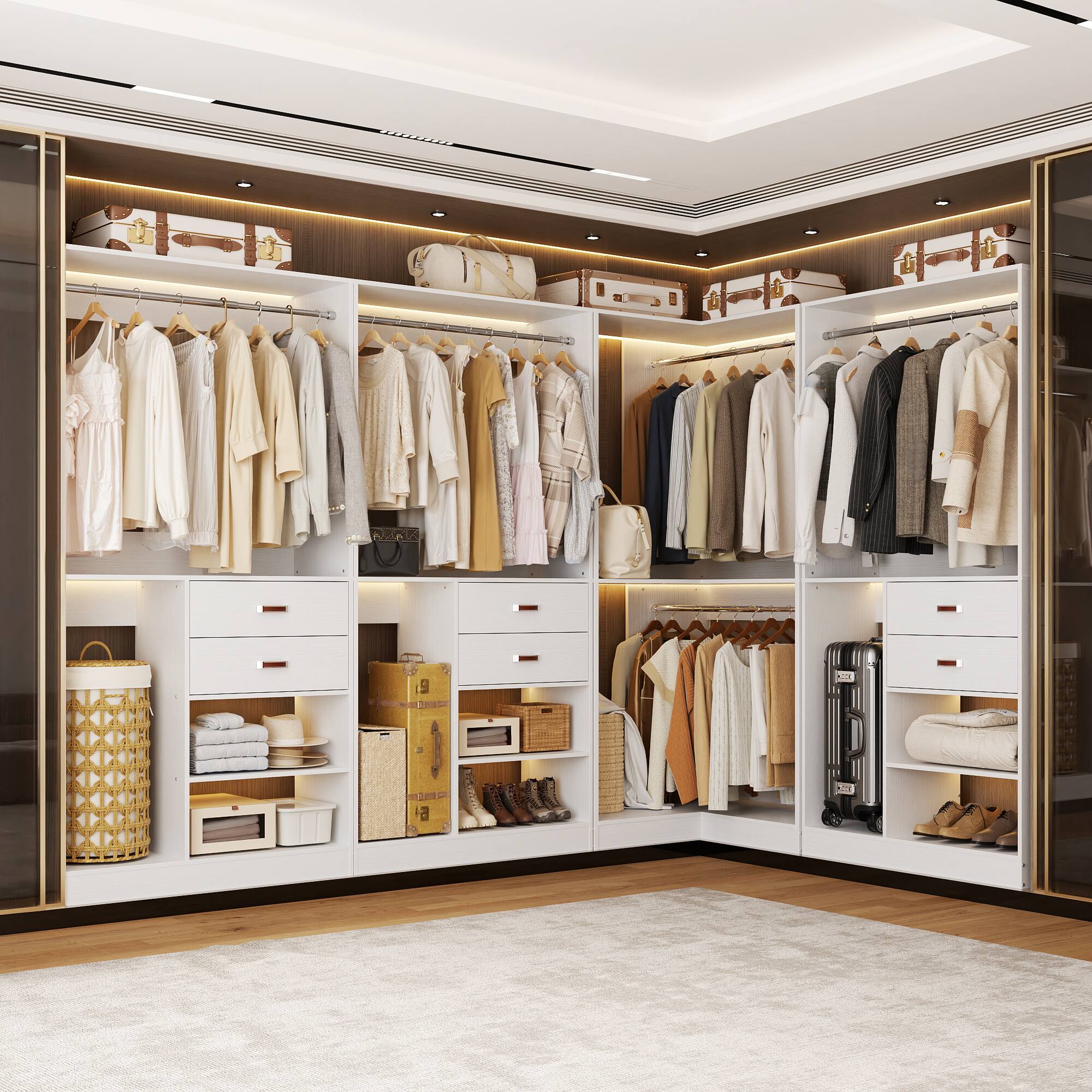 Alt View 1. Aheaplus - 10FT Large Closet Organizer Set of 3, with 6 Drawers, 3 Hanging Rods and Luggage Storage Space - White.