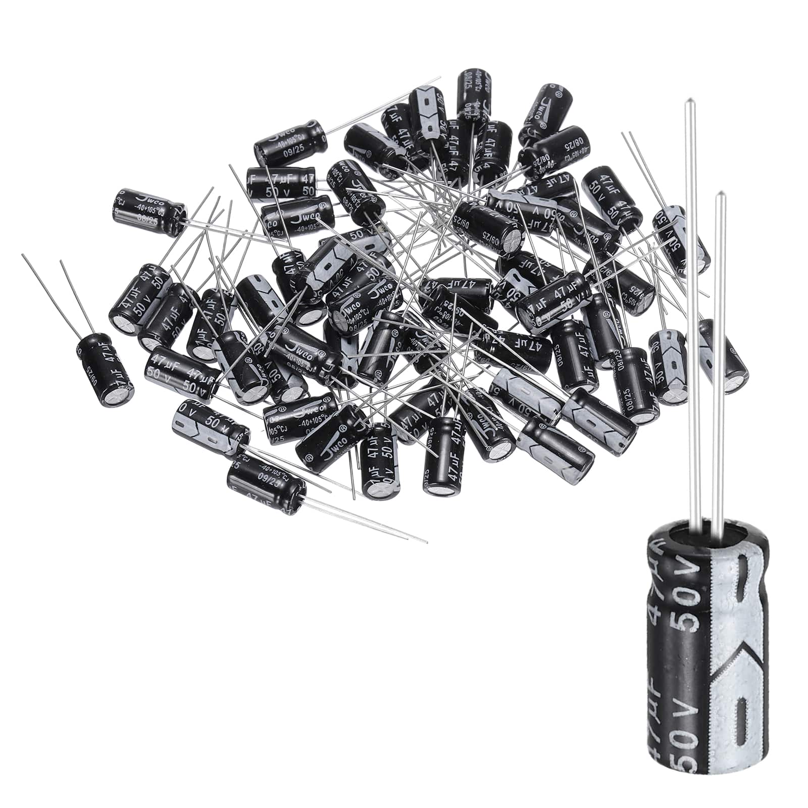 Unique Bargains - 47uF 50V 6x12mm Electrolytic Capacitor, 105C High Temp Radial Leads, for TVs/LCDs/VCD, 60pcs - Black
