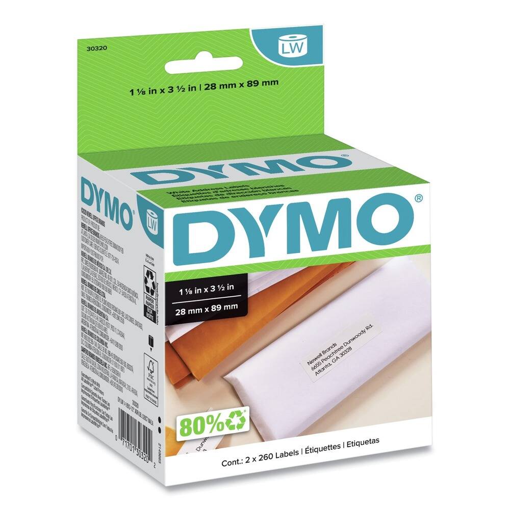 30320 LW  
1 1/8 in x 3 1/2 in | 28 mm x 89 mm  
28 DTMO  
2 - RS WA DYMO EE EE LW DYMO - W x 3 1/2 in 1 1/8 in APER 89 mm 28 mm x a0% Rd Dunwoody Branch 30328 Nowoll M25 GA Atkantas 1 I 80% 71701 Durih tiquettes I Etiquetas 140N Labels I 30L Cont.: 2 x 260 2  

30320  
1 1/8 in x 3 1/2 in | 28 mm x 89 mm  
28 mm x 89 mm  
80%  
Cont.: 2 x 260 Labels | Étiquettes | Etiquetas