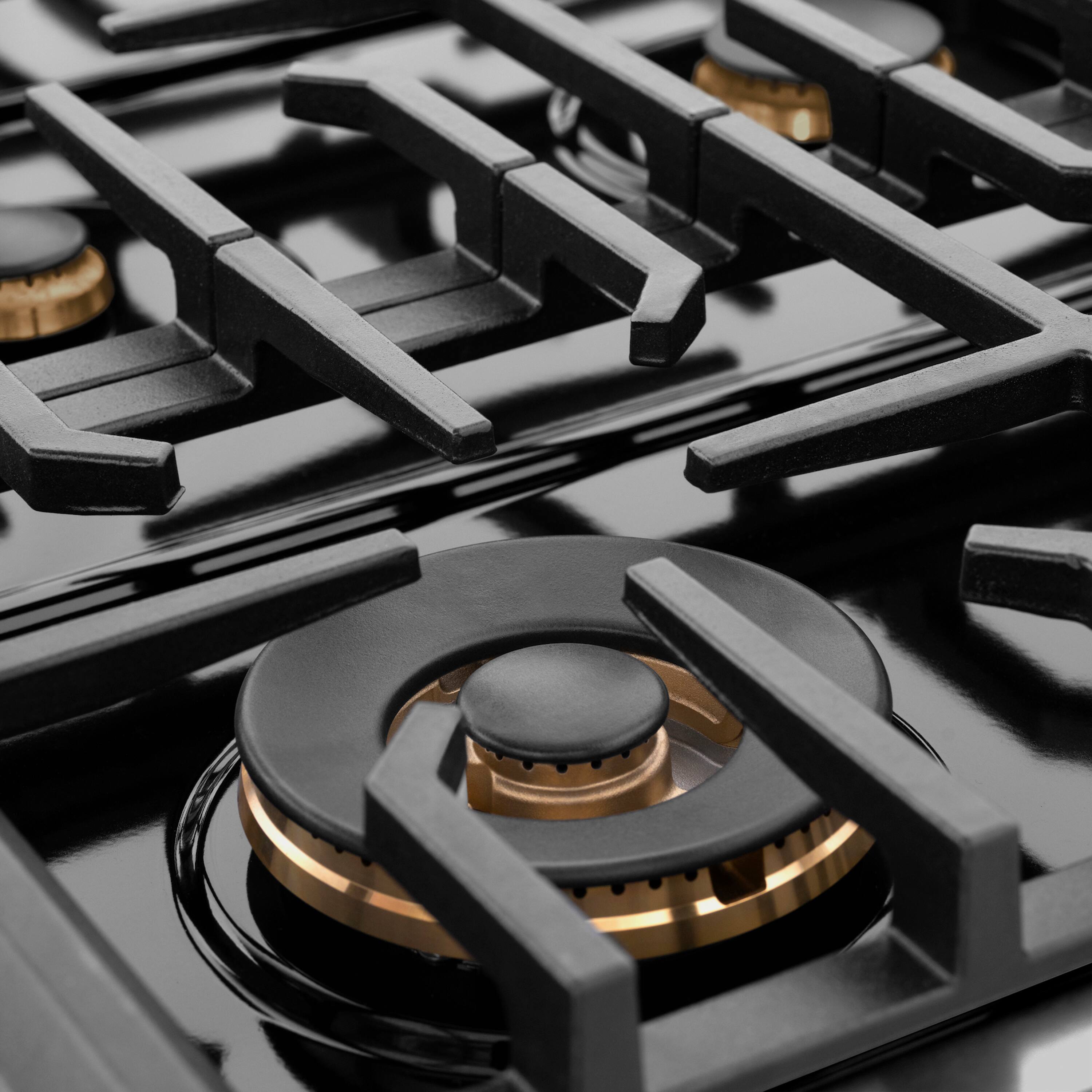 Alt View 2. ZLINE - 48 in. Wide 8 Burner Autograph 6.7 cu. ft. Freestanding Paramount Dual Fuel Range with Gold Helix Handles - Black Stainless Steel.