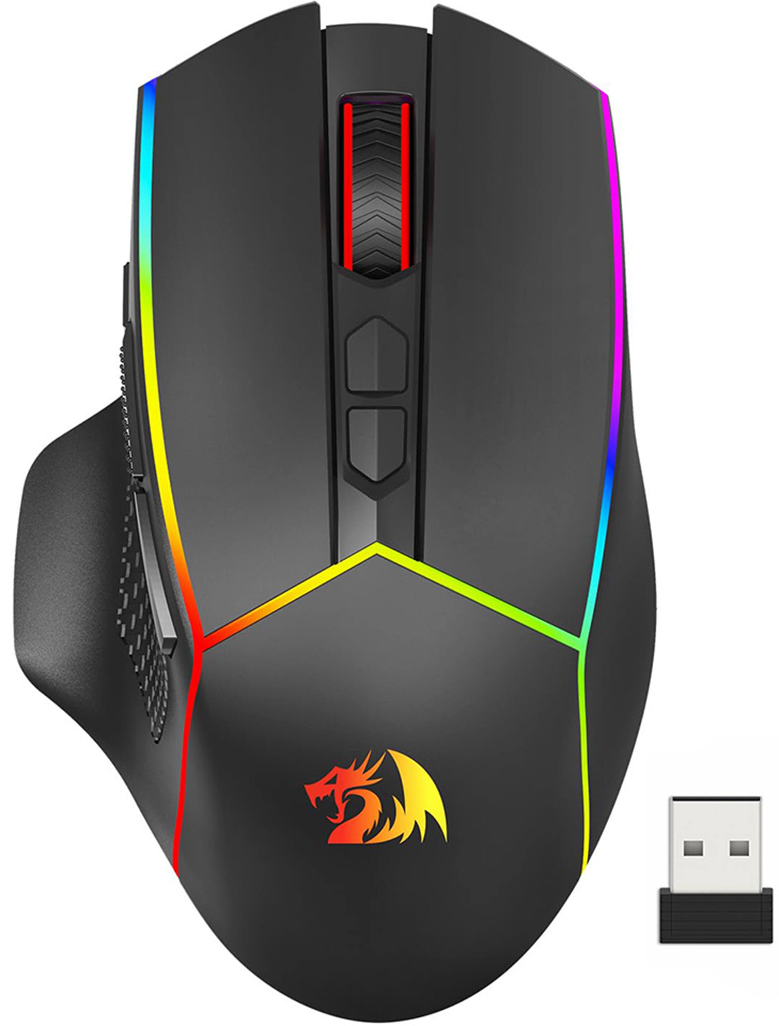 Angle. REDRAGON - M814RGB-PRO Wireless Gaming Mouse, Tri-Mode, 8000 DPI, RGB, 8 Programmable Buttons, 250Hrs for PC/Mac/Laptop - Black.