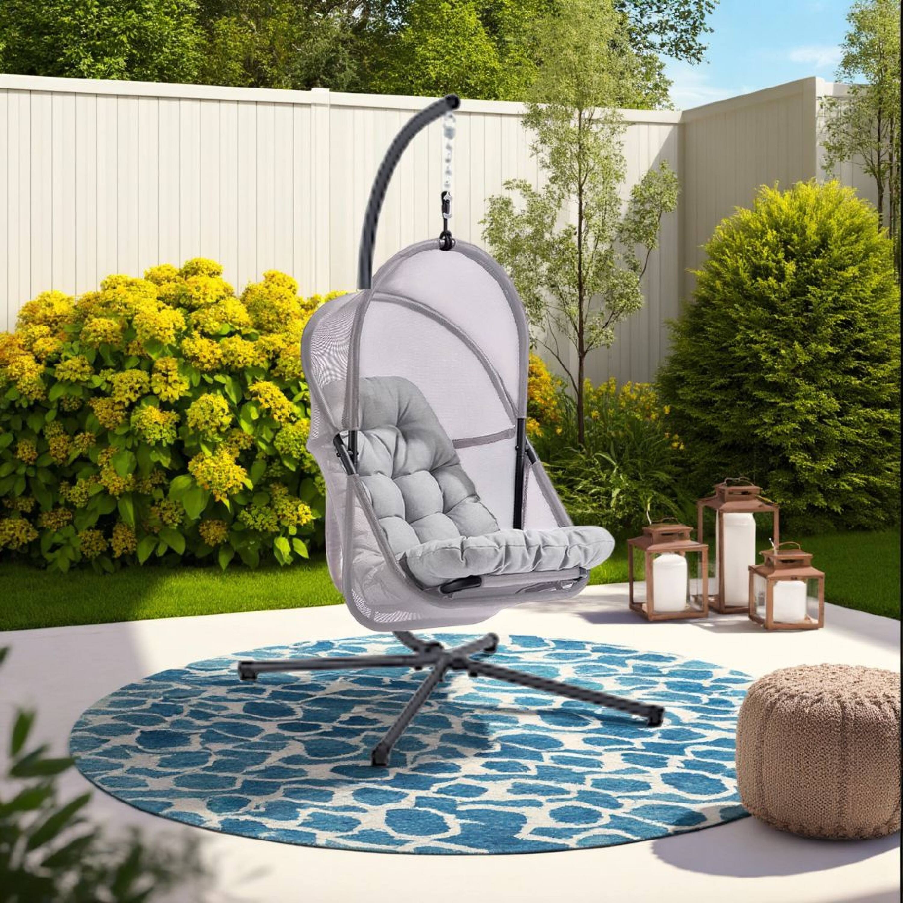 Alt View 5. Manhattan Lane - Bery Patio Hanging Swing Chair, Cushioned Light Gray Mesh - Light Gray.
