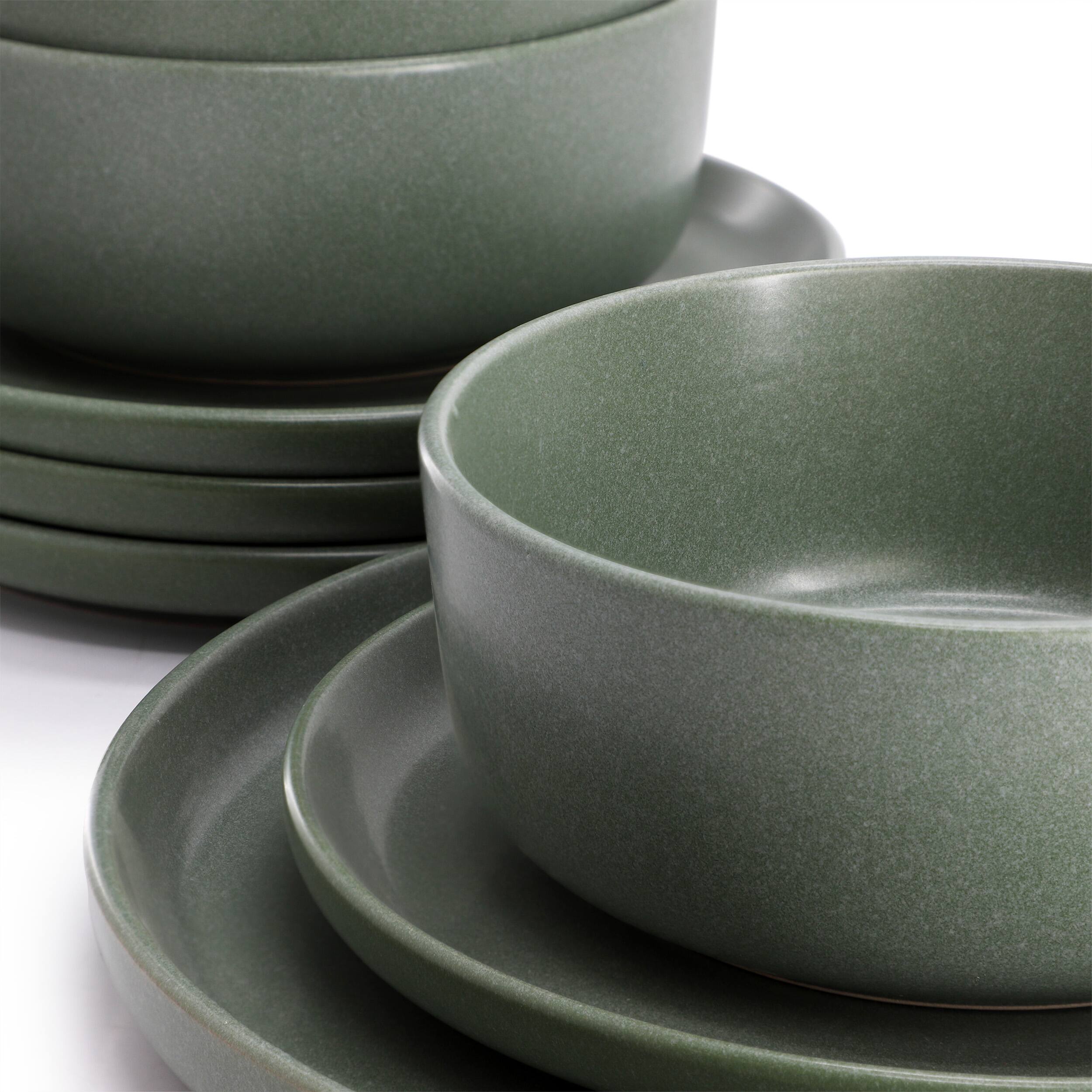Alt View 5. Gibson - Gibson Soho Lounge Bryant Park 12 Piece Reactive Stoneware Dinnerware Set in Sage Green - Sage Green.