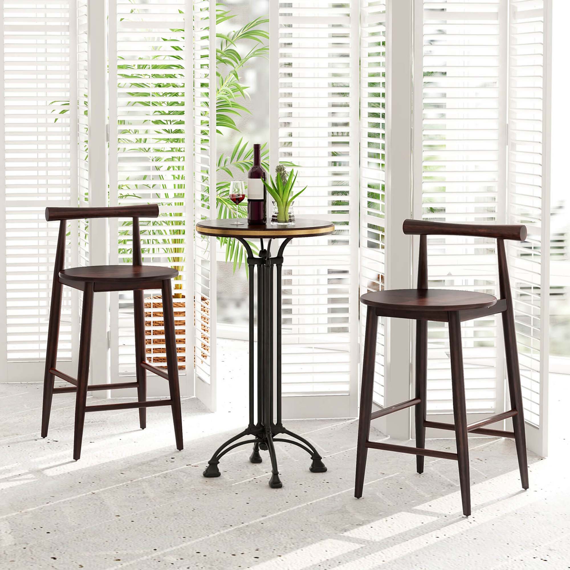 Back. Costway - Bar Chair Counter Height Stools Set of 4 with Acacia Wood Frame Supporting Legs - Brown.