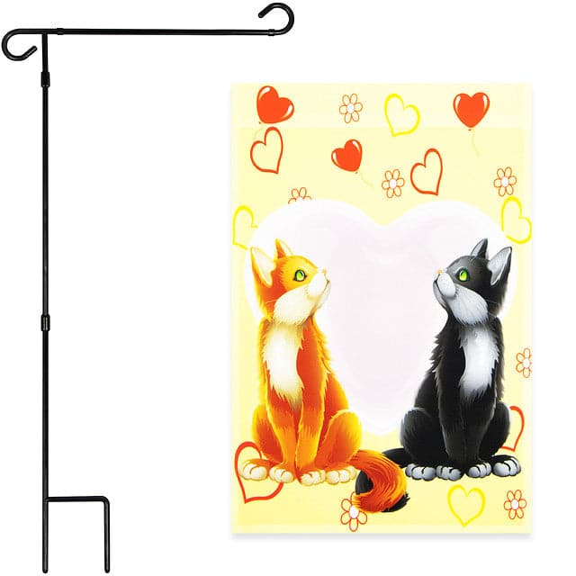 G128 - Combo Pack: 36 x 16 in Garden Flag Stand & 12 x 18 in Cats in Love Garden Flag - Assorted Colors