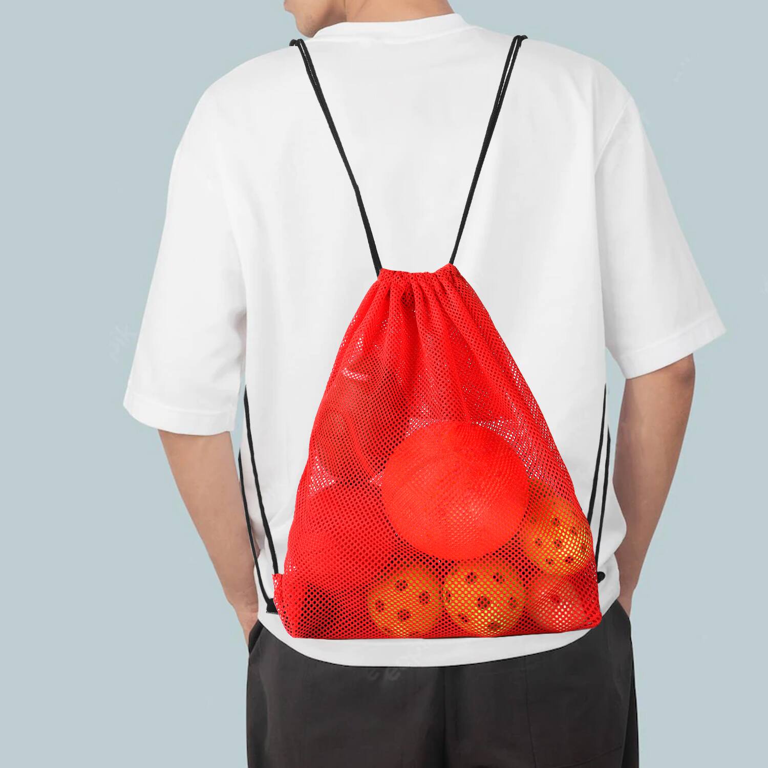 Alt View 2. GSE Games & Sports Expert - 19"x15" Mesh Drawstring Backpack Bag for Sports Gym Gear, Backpacking, Camping Gear, Travel(Red) - red.