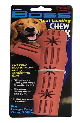 BOSS THE TM BOSS Treat Loading CHEW BOK III
Put your dog to work doing something fun! Fill grooves with your dog's favorite treats. Chewing cleans teeth and gums. Helps prevent boredom. For Large Dog: Over 20lb.