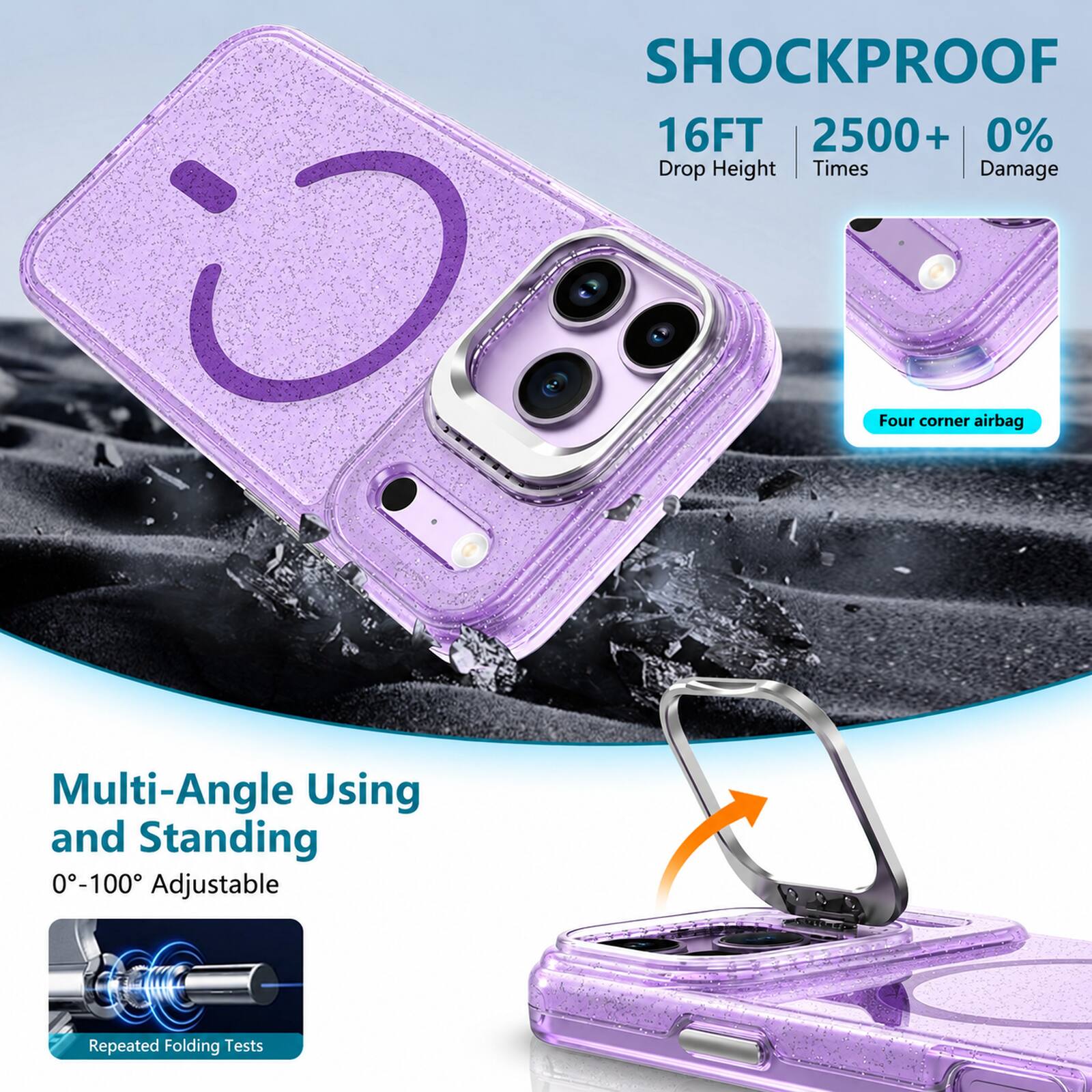 Dteck Glitter Magnetic Case for iPhone 18 Pro Max with Camera Stand ...