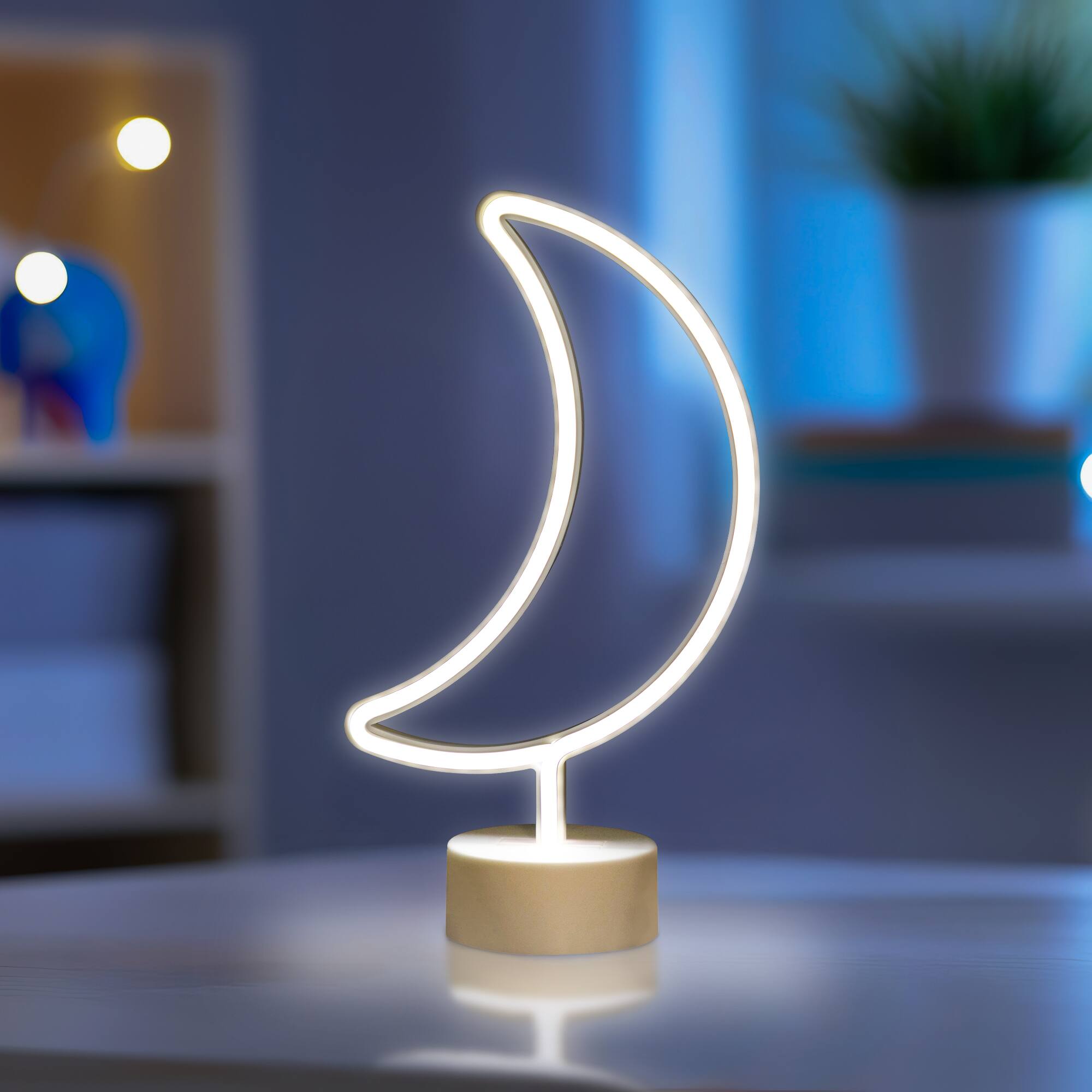 Alt View 2. Northlight - LED Crescent Moon Neon Table Light - 11.5" - White.