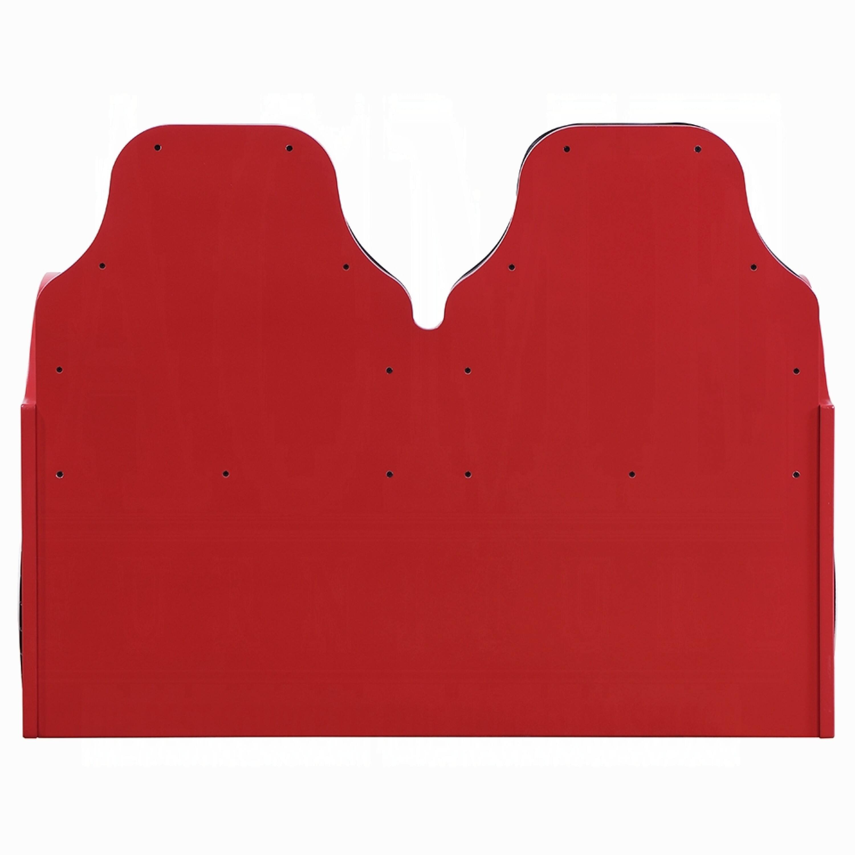 Alt View 3. Manhattan Lane - Corey Twin Size Red Car Bed, Wheel Trim, Built-In LED, Red Wood - Red, Black.