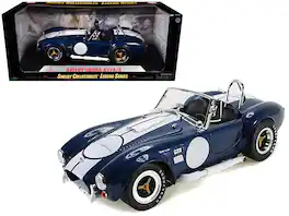 1965 Shelby Cobra 427 S/C Dark Blue Metallic w/White Stripes & Printed Signature on Trunk 1/18 Model Shelby Collectibles