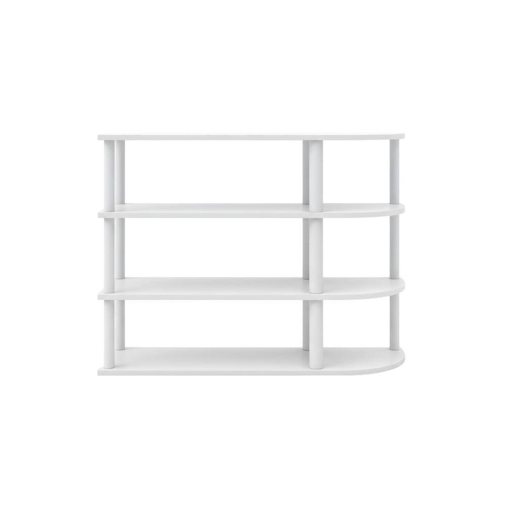 Alt View 3. FurniFact - White Corner TV Stand with Solid Rubberwood and Walnut Veneers, Modern Design - White.