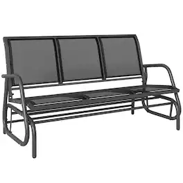 Outsunny - Outdoor Patio Glider Bench, Porch Glider Swing with 3 Seats, Breathable Mesh Fabric - Black