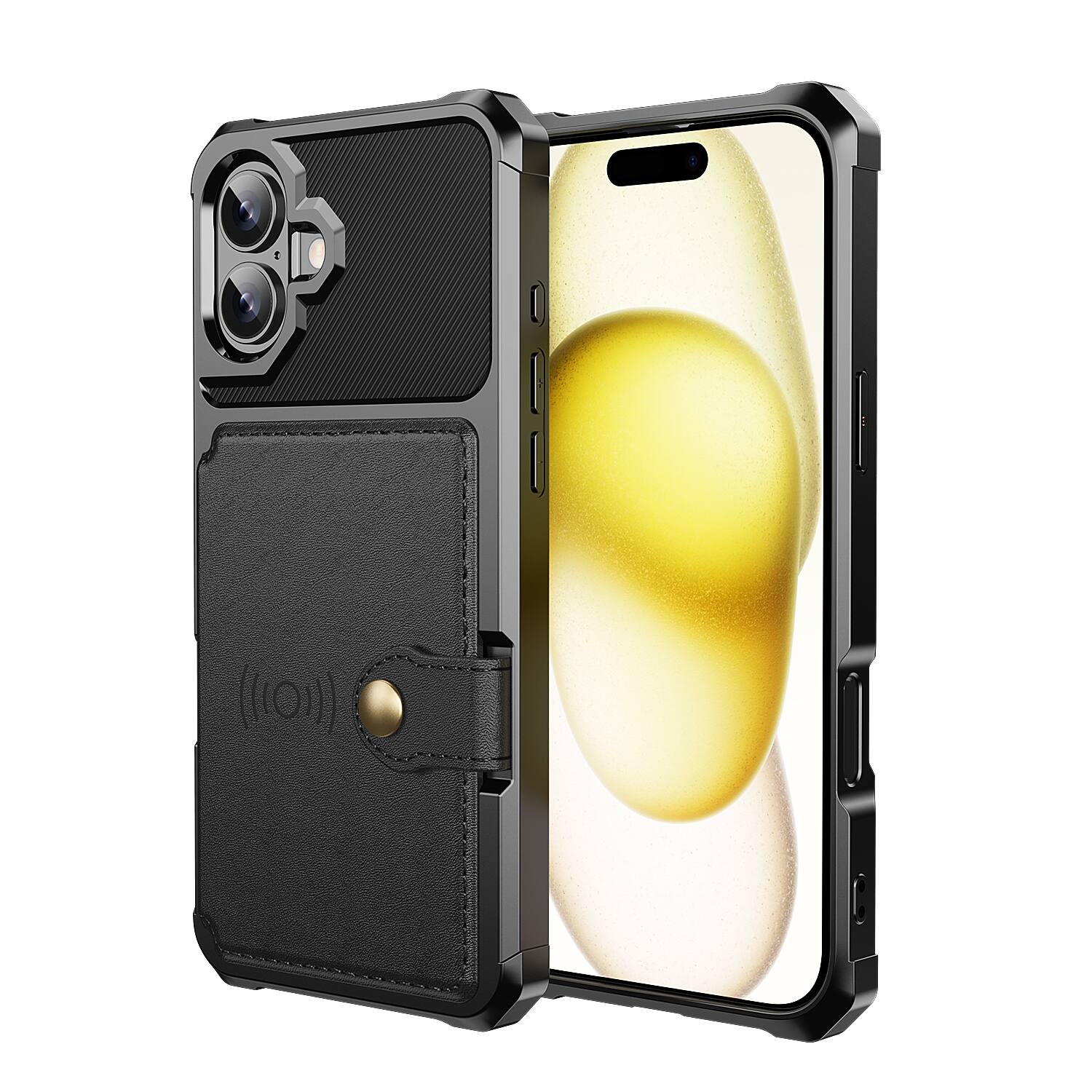 Angle. Dteck - For Apple iPhone 17 Wallet Case Flip Card Slots Magnetic Clasp Shockproof Anti-Scratch Cover - Black.