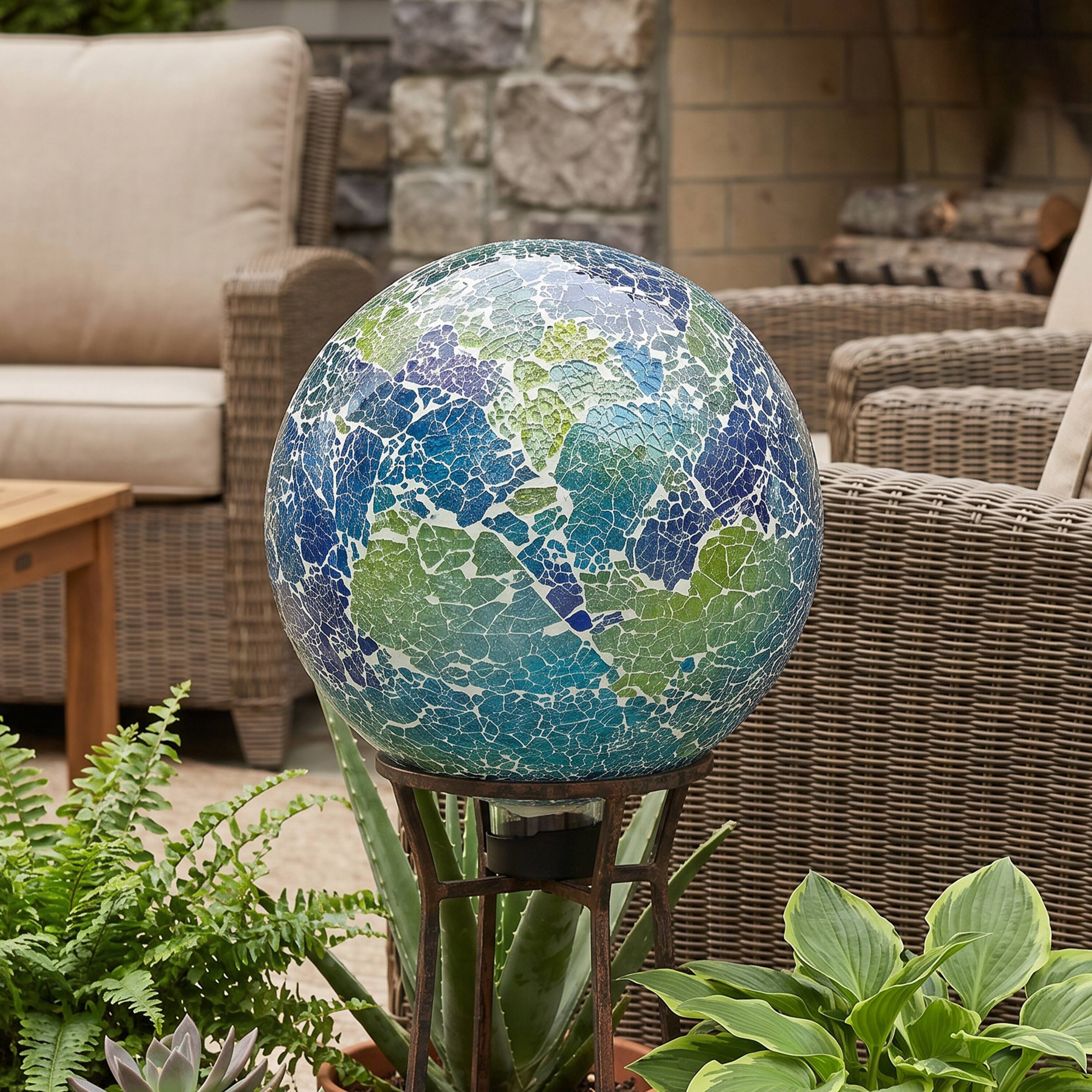Alt View 4. Sunnydaze - Crackled Glass Mosaic Gazing Globe - 10 in - 2pk - Azul Terra.