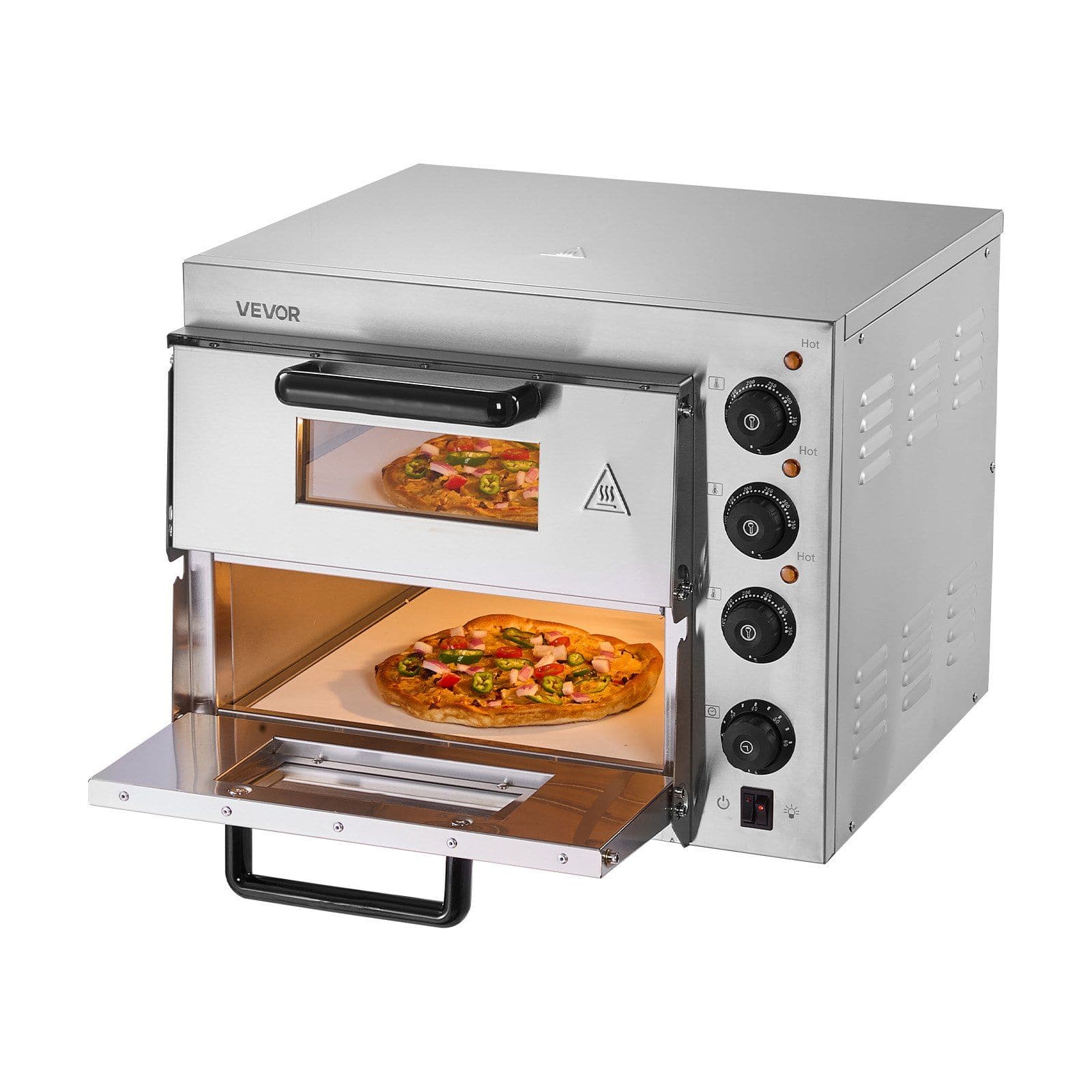 Forest'nSky - 14-Inch Double Deck Commercial Electric Pizza Oven, Countertop Stainless Steel with Stone - Silver