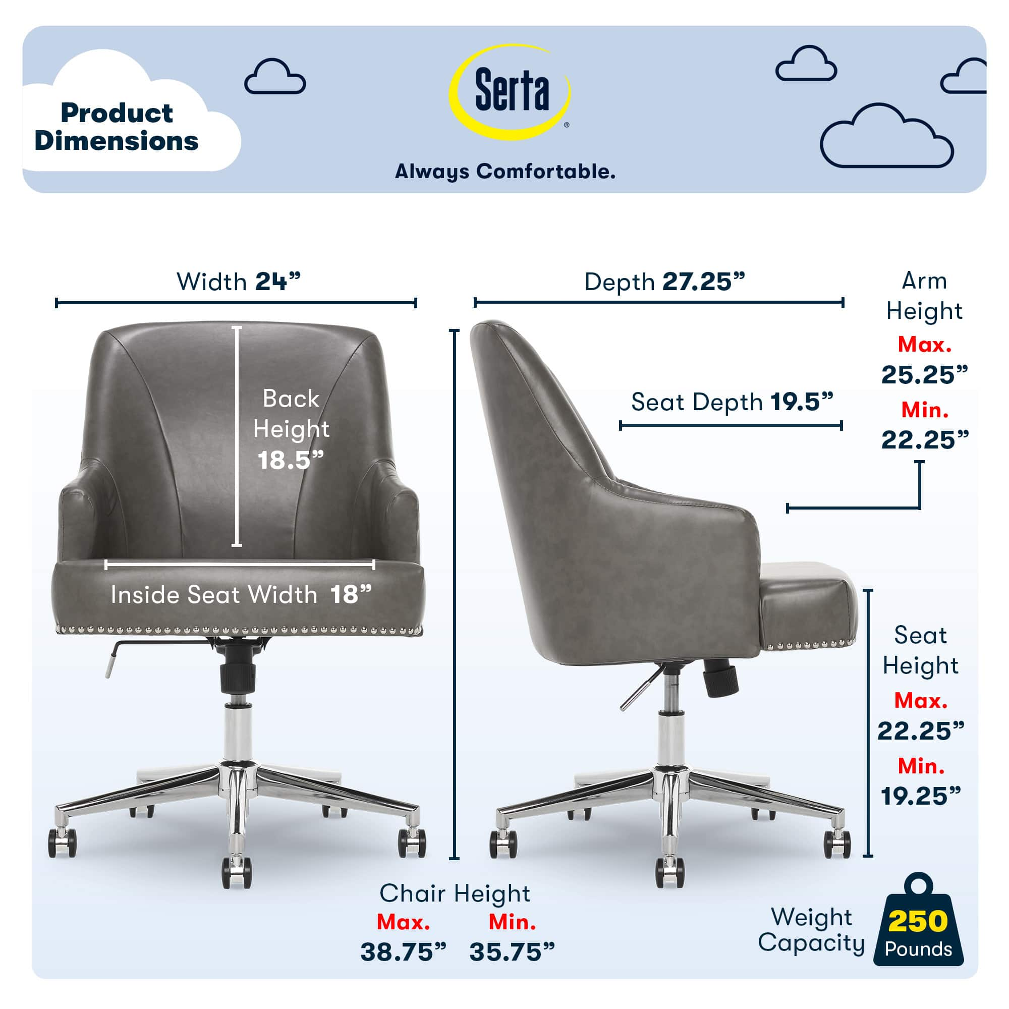 Serta – Leighton Modern Bonded Leather & Memory Foam Home Office Chair – Gray Sansujyuku sansujyuku.com