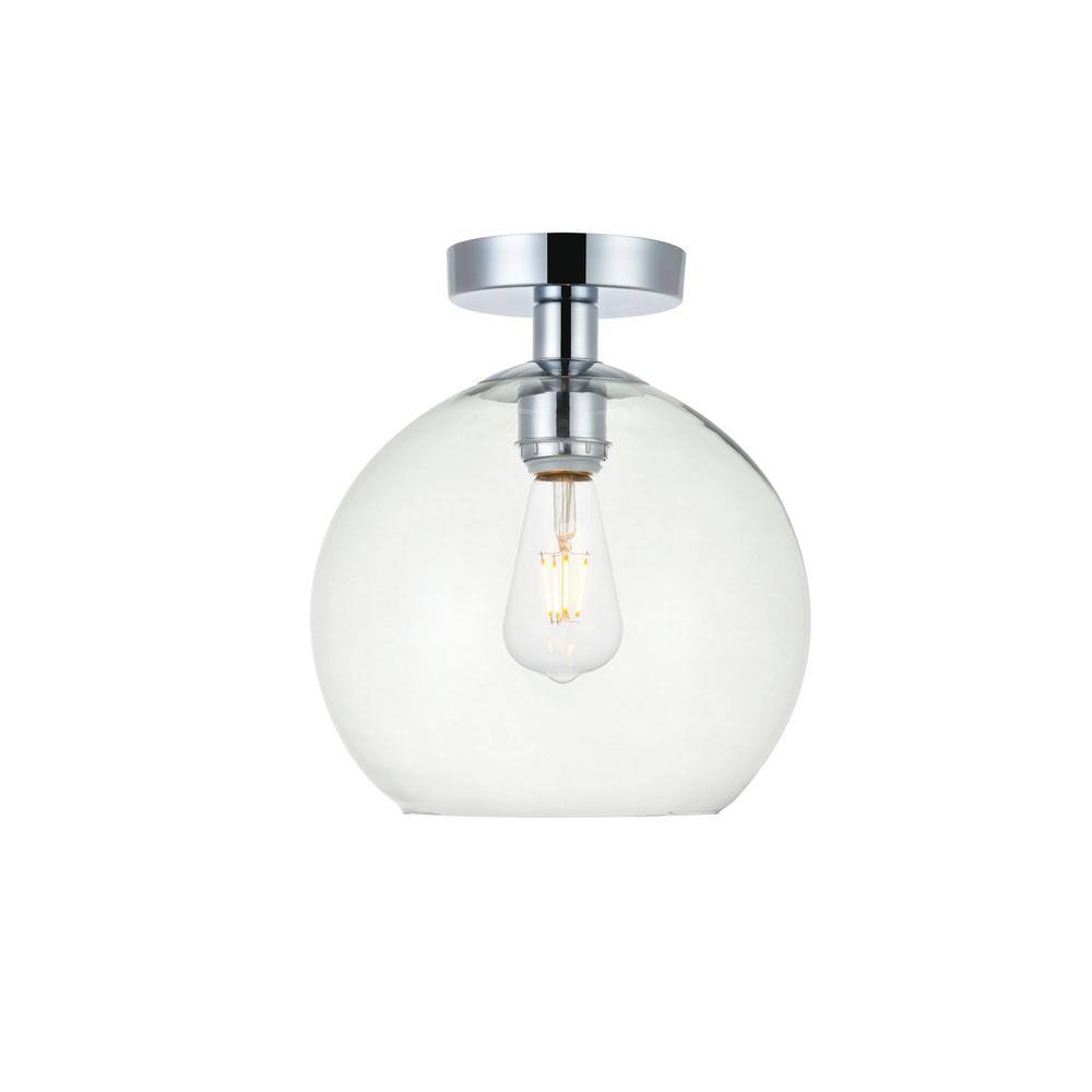 Alt View 3. Living District - Baxter 1 Light Chrome Flush Mount With Clear Glass - Chrome And Clear.