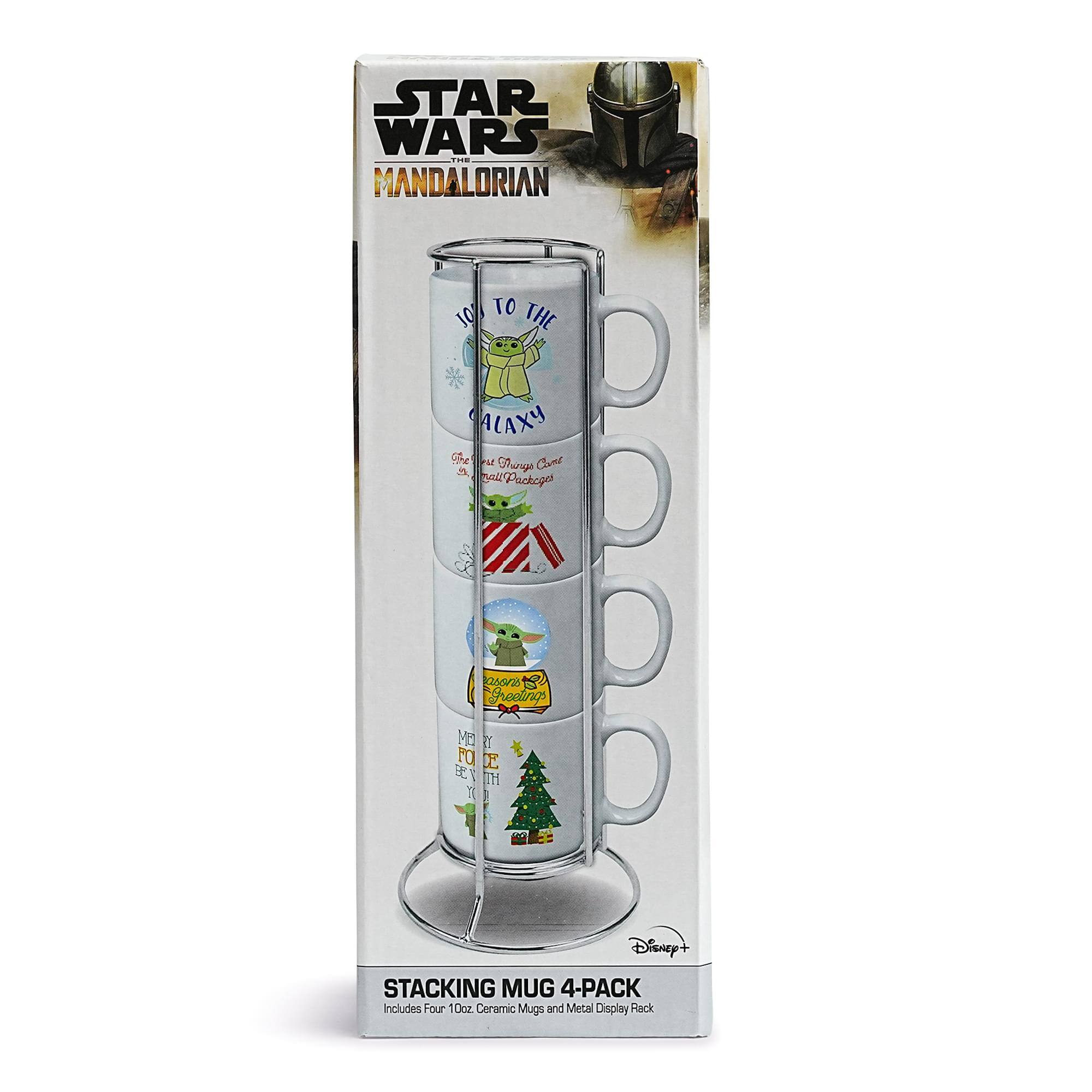 STAR WARS THE MANDALORIAN

STACKING MUG 4-PACK
Includes Four 10oz Ceramic Mugs and Metal Display Rack

Disney+

- TO THE GALAXY
  First Things First
  Small Protectors

- One More
  One More

- Season's Greetings

- Merry
  May the Force Be With You

Disney+
