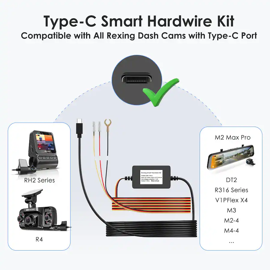 Rexing Smart Hardwire Kit Type C Port for R4, DT2, M3, M2 Max, RH2 ...